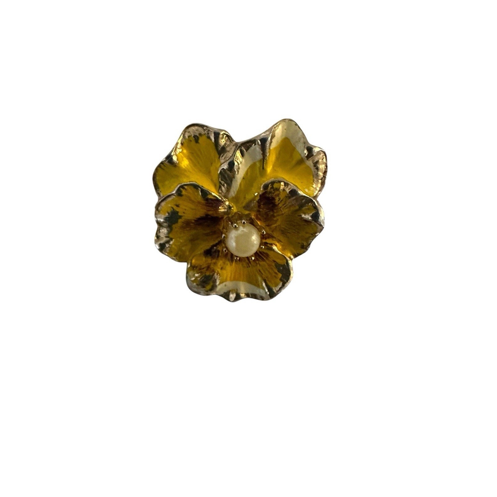 Vtg Pansy Yellow Enamel Pin Scatter Brooch Miniature Gold Tone with Faux Pearl