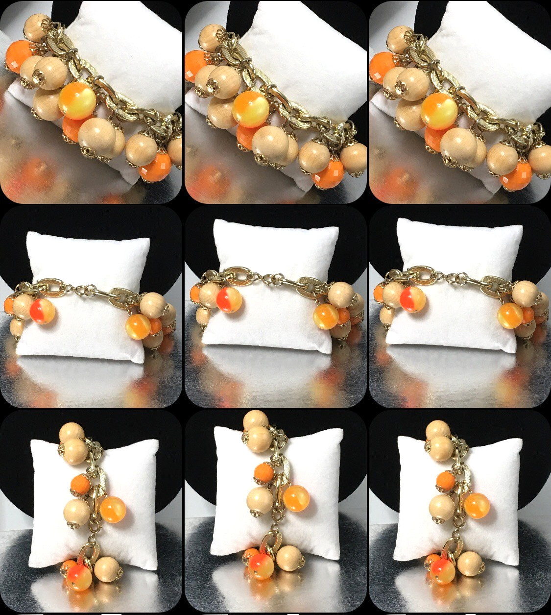 1960s VTG Chunky Multicolor Beaded Cha Cha Bracelet Lucite and Wood 8″