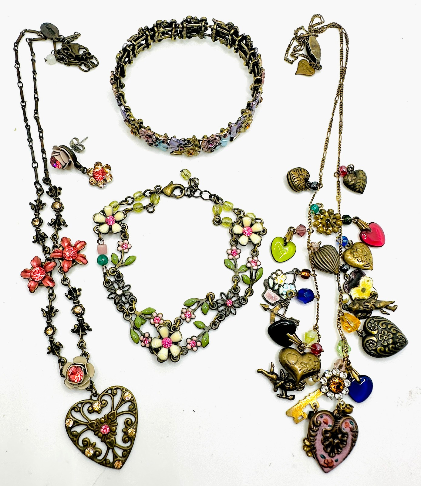 Lot Superb Vtg Glass Works Studio Heart Necklace + Belladonna + Avon Bracelet +