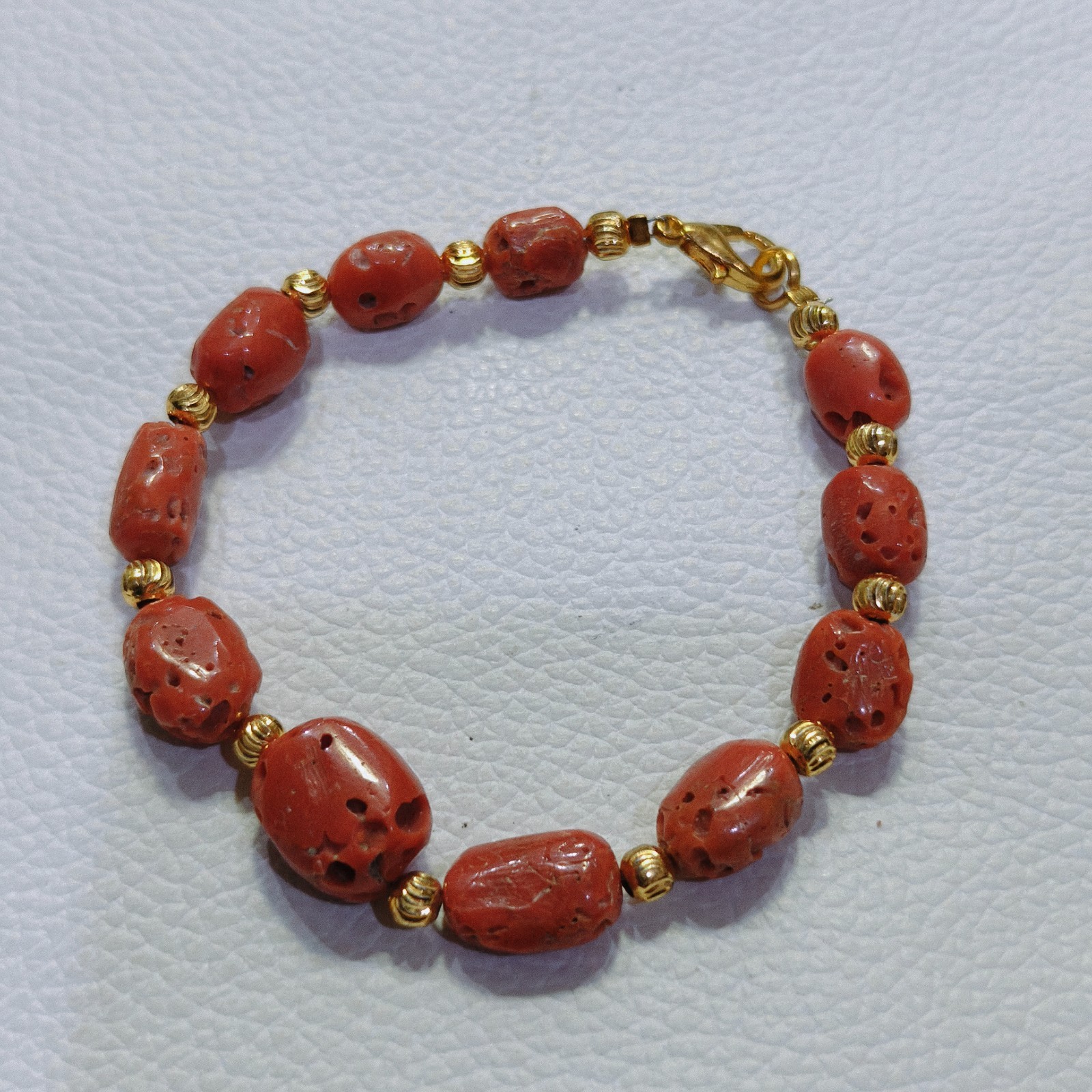 Vintage Real Italy Coral Bracelet Natural Red Coral Beads Antique Style Jewelry