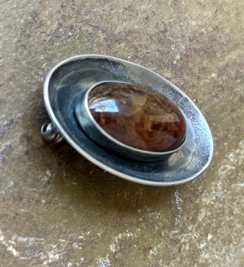 VINTAGE MODERNIST N E FROM NIELS ERIK DENMARK STERLING SILVER AMBER BROOCH #5