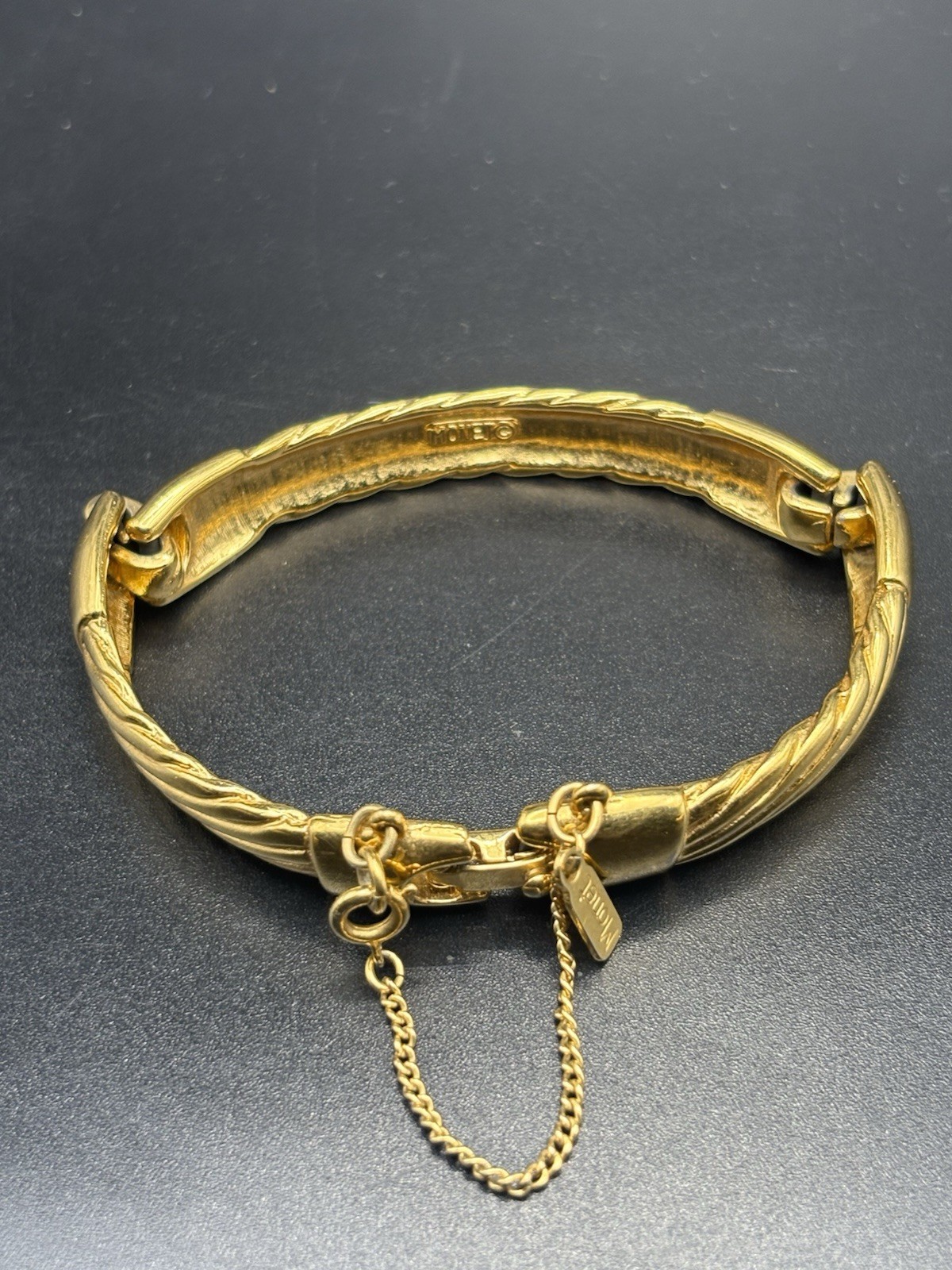 Vintage Monet Gold Tone Bracelet Bangle Lot Of 3 Clamper Bar Link Safety Chain