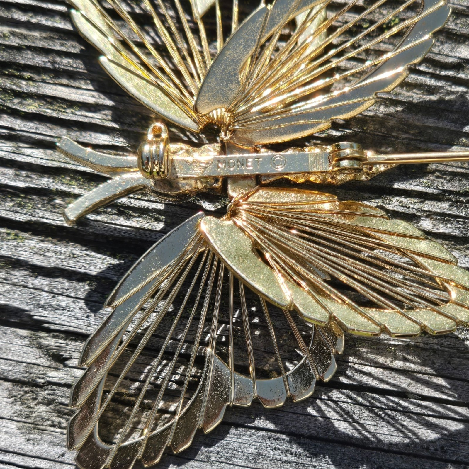 Vintage Monet Butterfly Brooch Gold Tone signed Pin Statement Minimalist jewelry