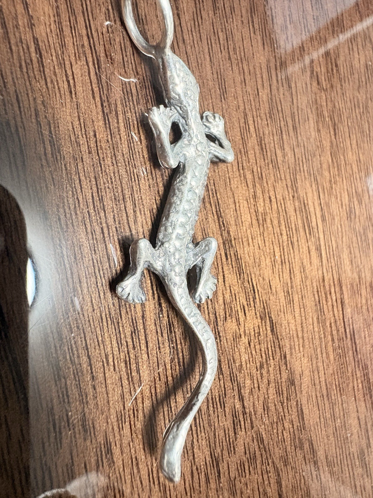 Vintage 925 Sterling Silver Large Gecko Lizard Reptile Pendant Textures Top