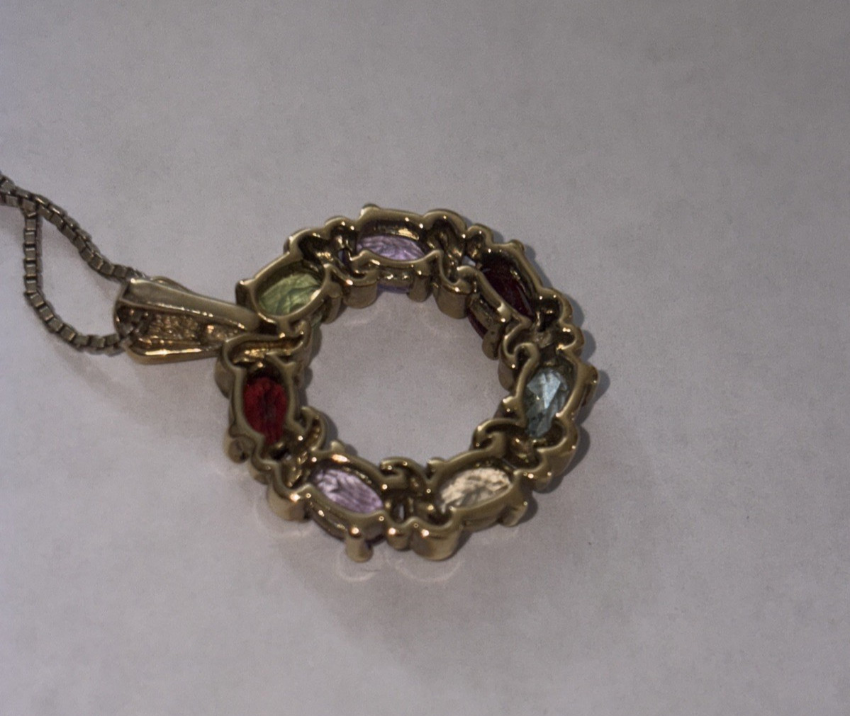 Gold Tone Sterling DBJ Multi-Gemstone Pendant Necklace Italy 17″ Long 925 Chain