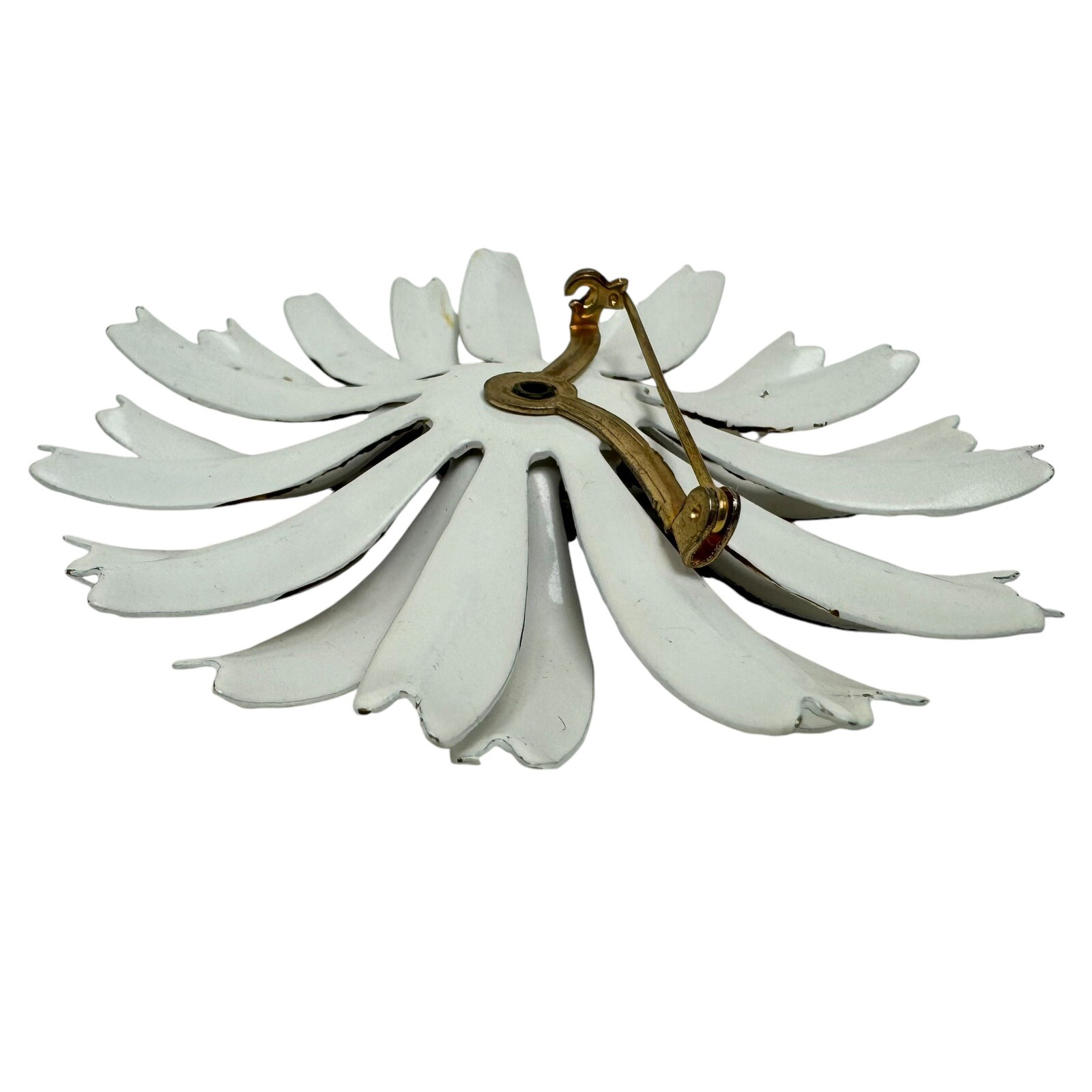 Vtg Metal Enamel Daisy Flower Brooch Pins White Brown and Triple Red White