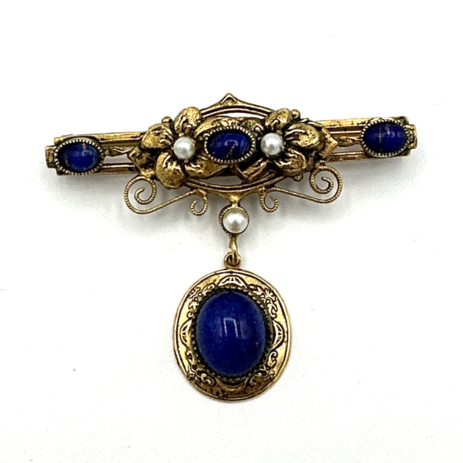 ORIGINAL BY ROBERT vintage brooch – Victorian Revival gold faux lapis pearl pin