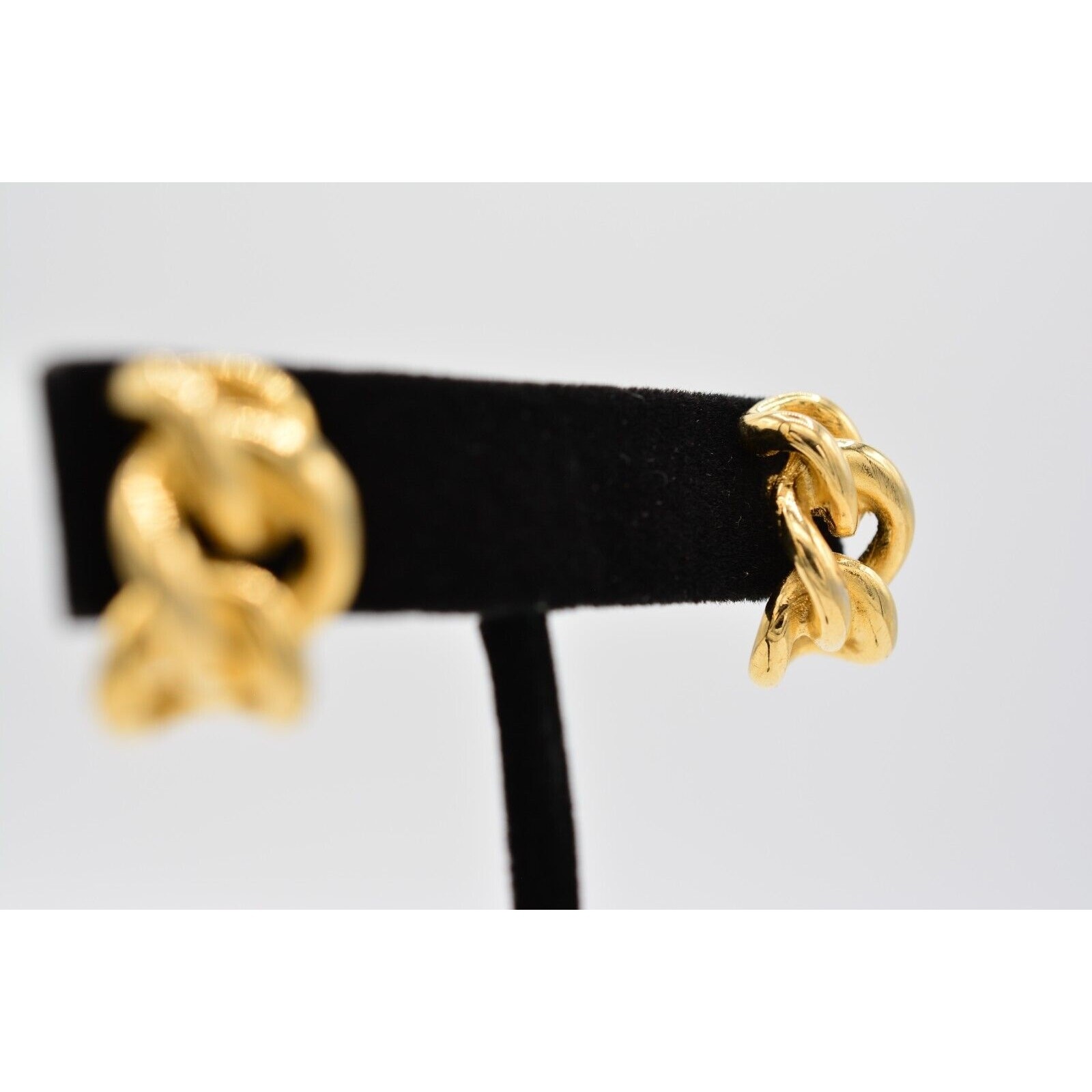 Vintage Pierced Drop Earrings Linked Chain Shiny Gold Tone Dangle 1980s BinAK
