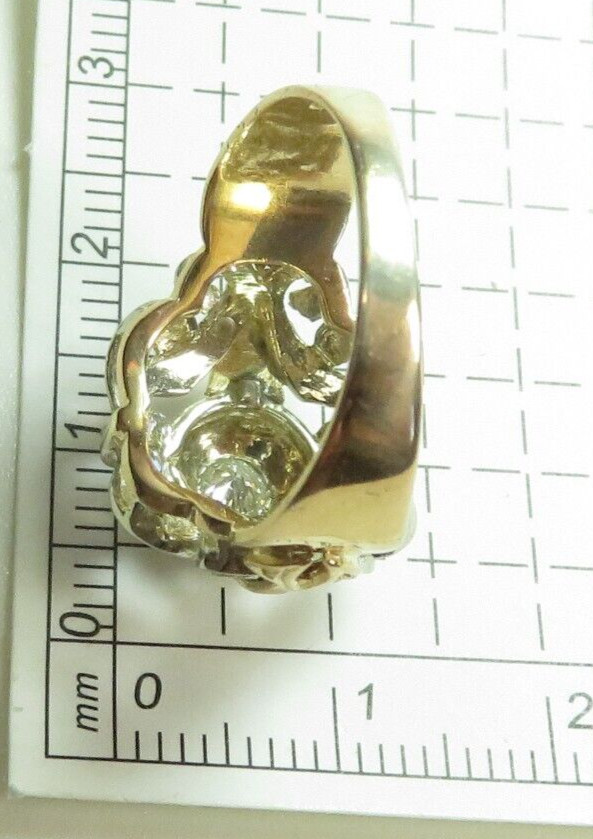 Antique 1920’s Diamond Unisex Engagement 17K Two Tone Ring Size 7.25 UK-O Deco