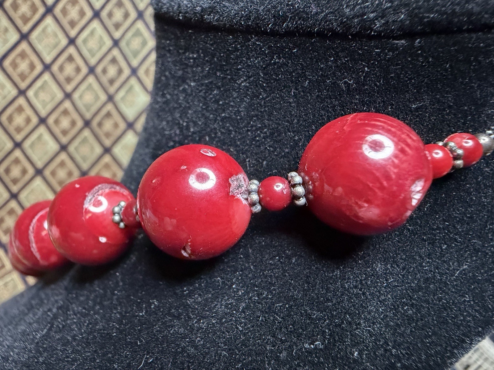 Vintage Red Sea Bamboo Coral Bead Strand Statement Necklace 20.5”