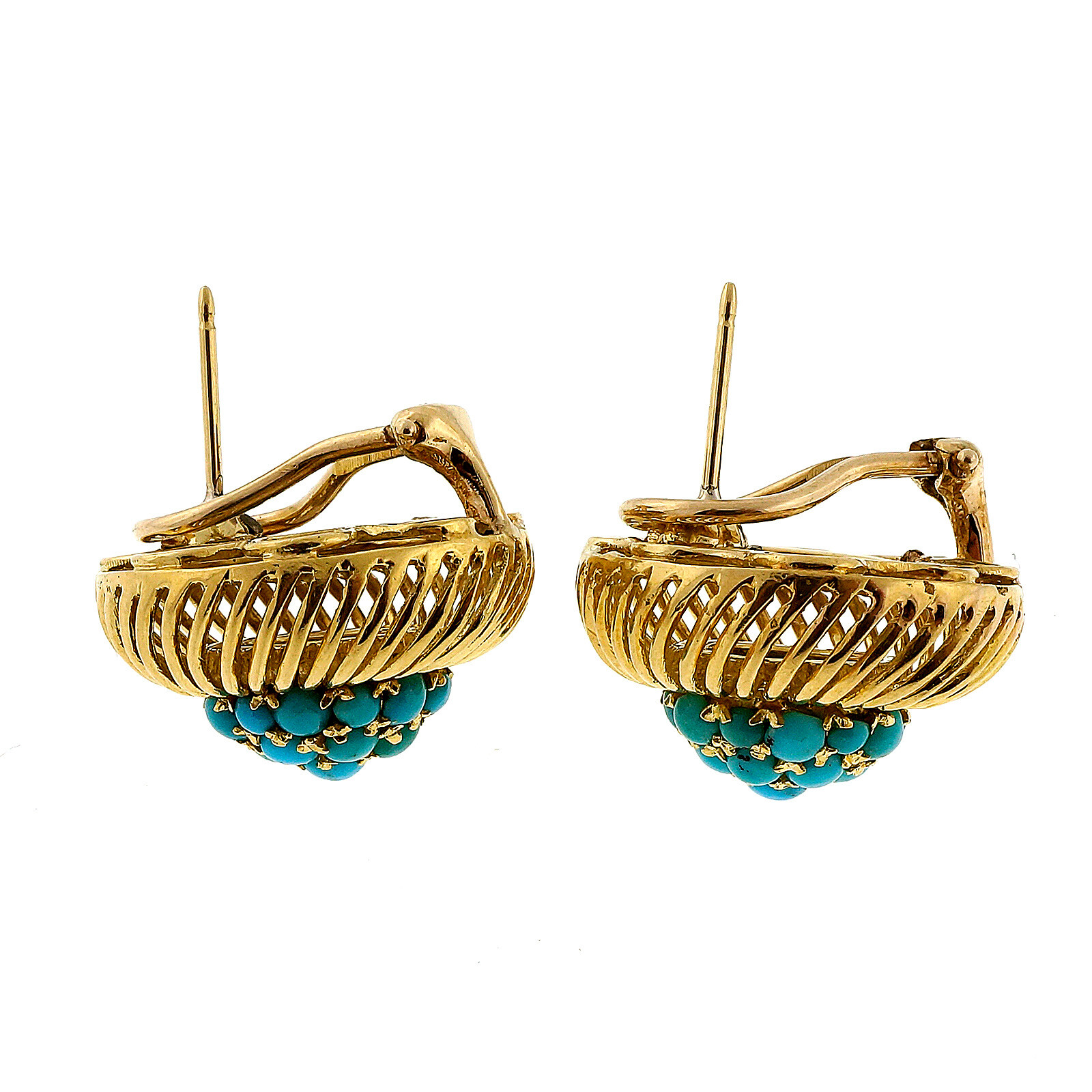 Vintage Mid Century 1950 18k Persian Turquoise Clip Post Earrings