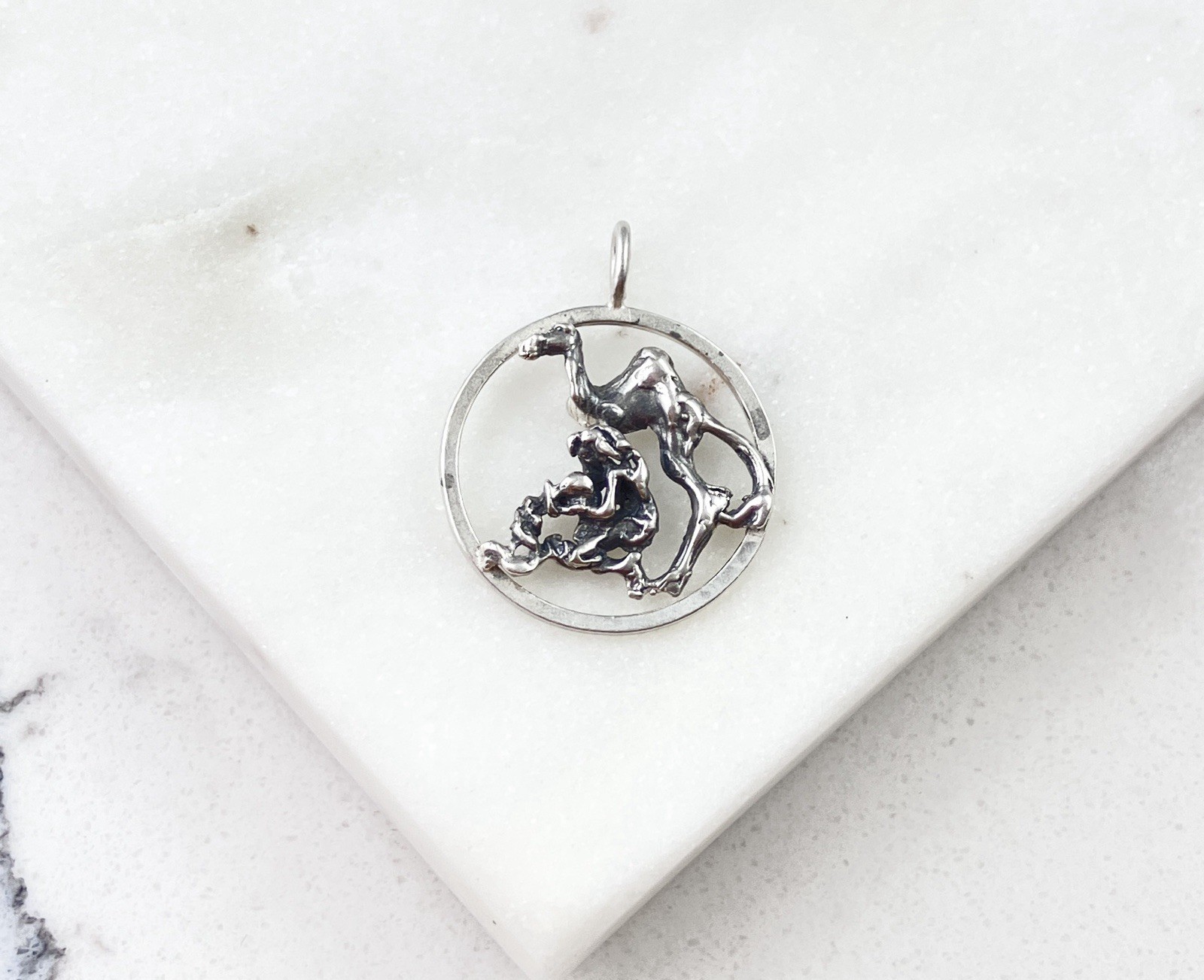 Vintage 925 Sterling Silver Camel Woman Pouring Water Morocco Charm Pendant