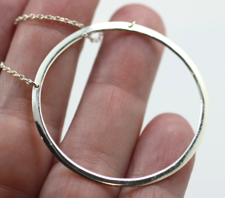 Sterling silver 925 minimalist style 1 1/2″ circle pendant chain 16-18″ Necklace