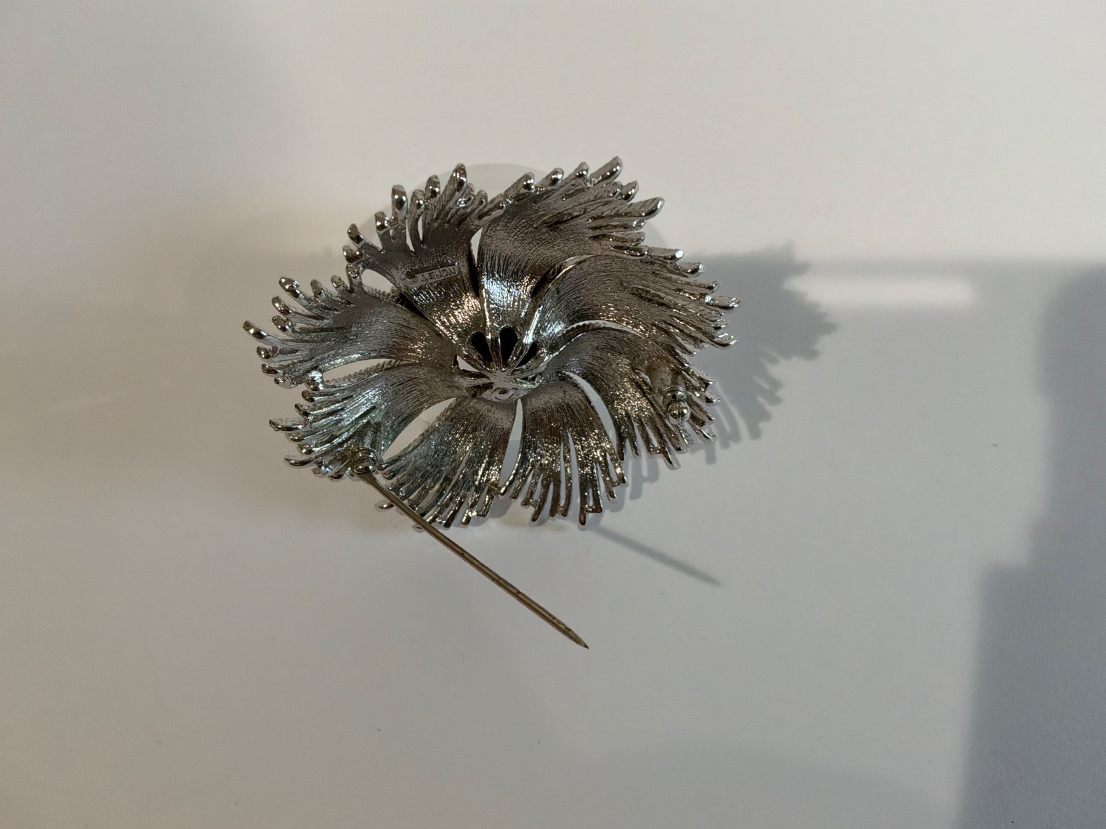 Vintage 60s Monet Silver Tone Large Cordelia Flower Ribbon Spray Brooch SIGNED