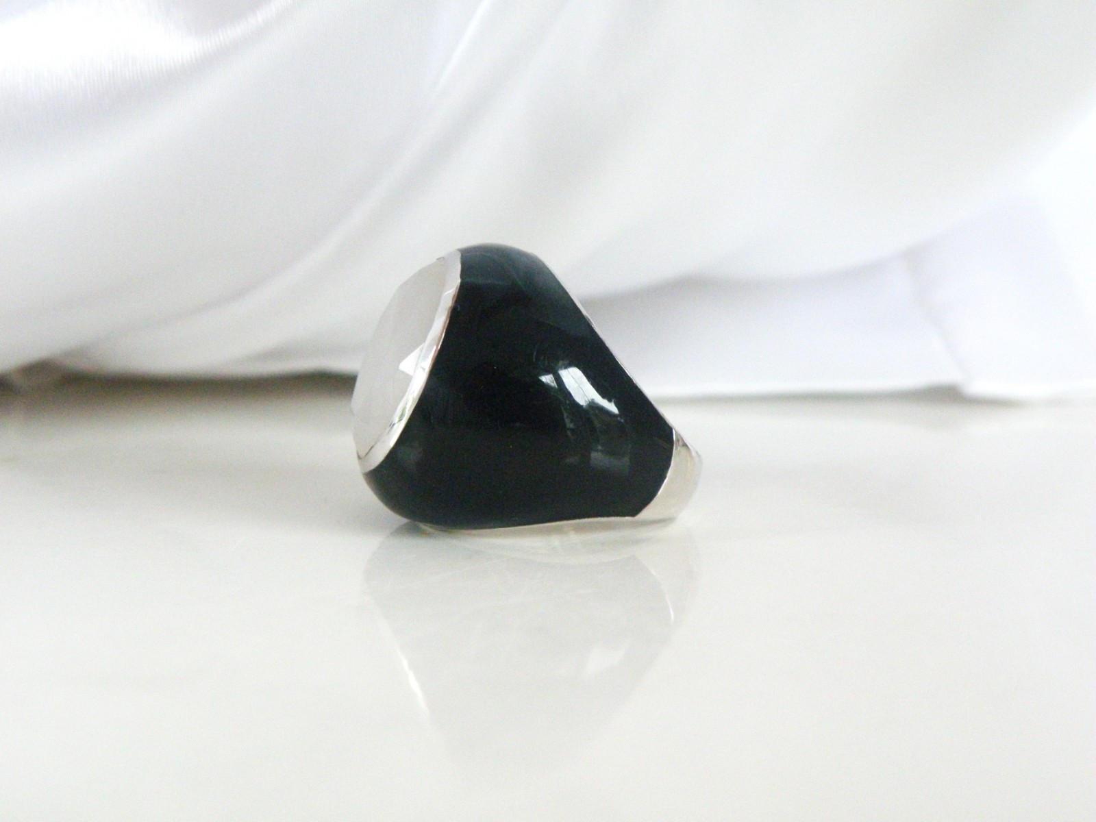 Vintage Sterling Silver 925 Quartz Black Enamel Bubble Statement Ring Size 8