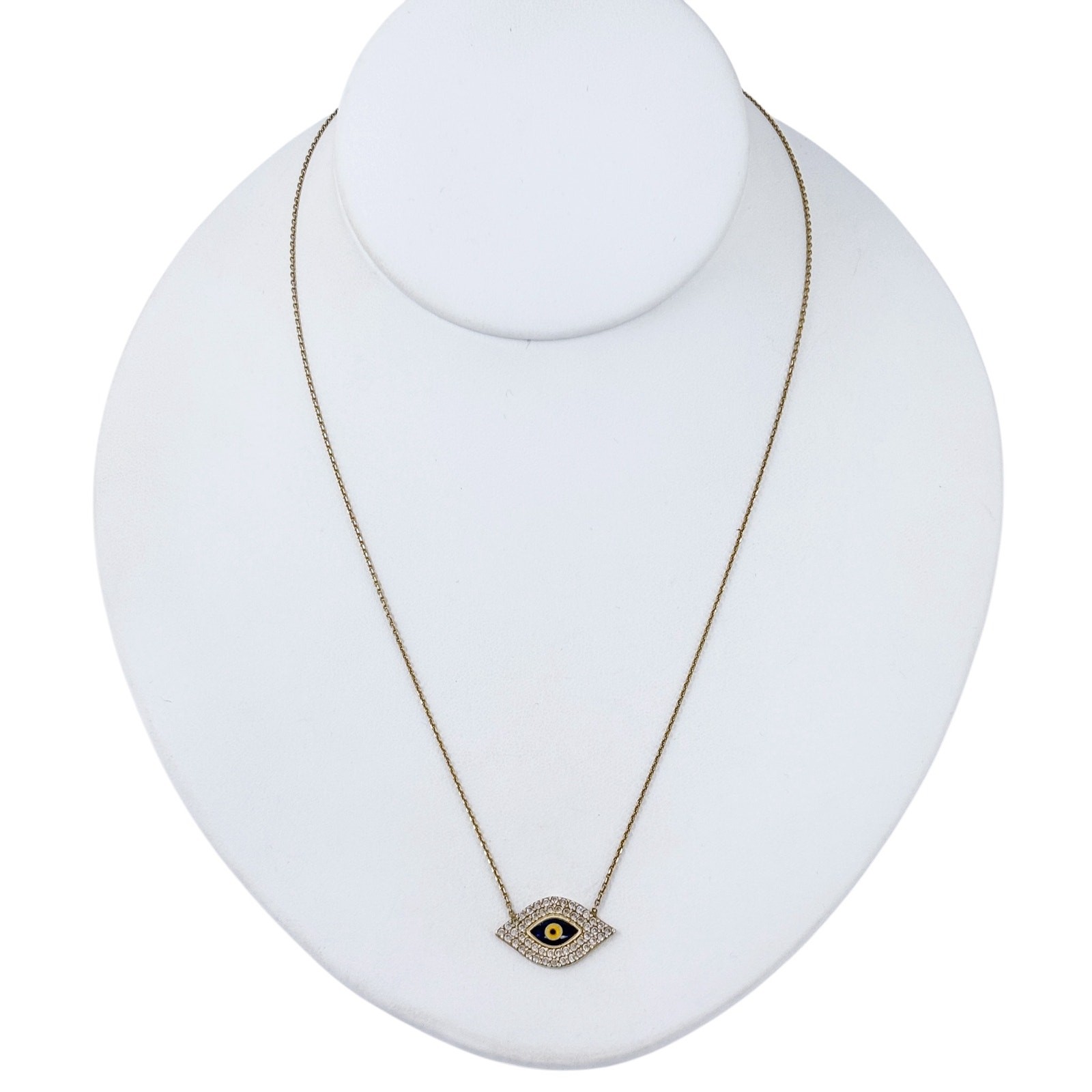 Vintage Gold-Tone Sterling Silver 925 Evil Eye Crystal Necklace 17″-18″