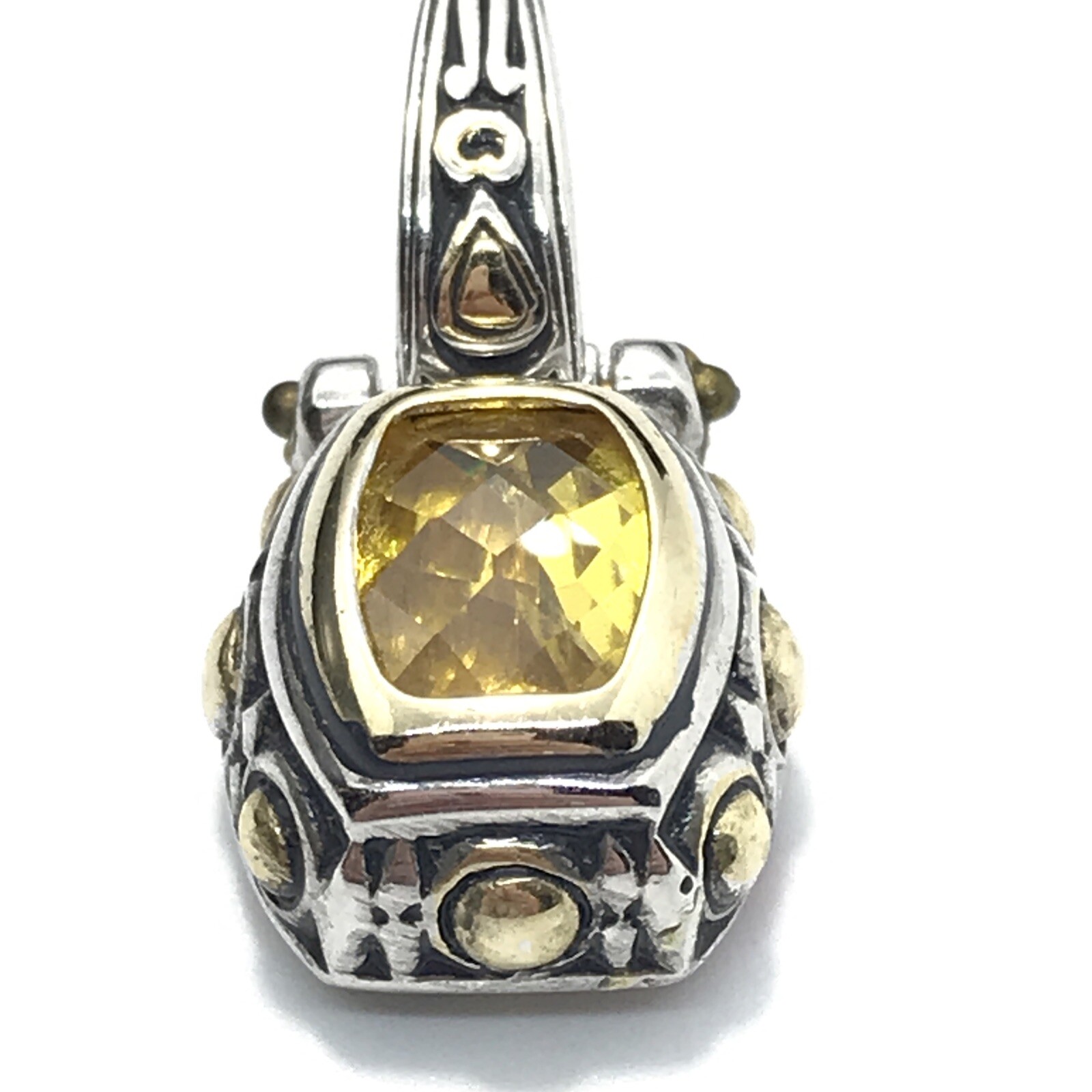 Vintage Renaissance Revival 2-Tone Citrine Yellow Cubic Zirconia Pendant