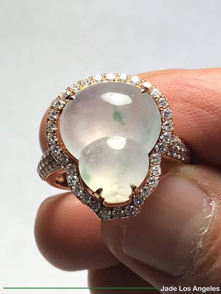 Wealthy Gourd Icy Jadeite Jade 18K Rose Gold Diamond Ring 34.48ct Ring Size:7