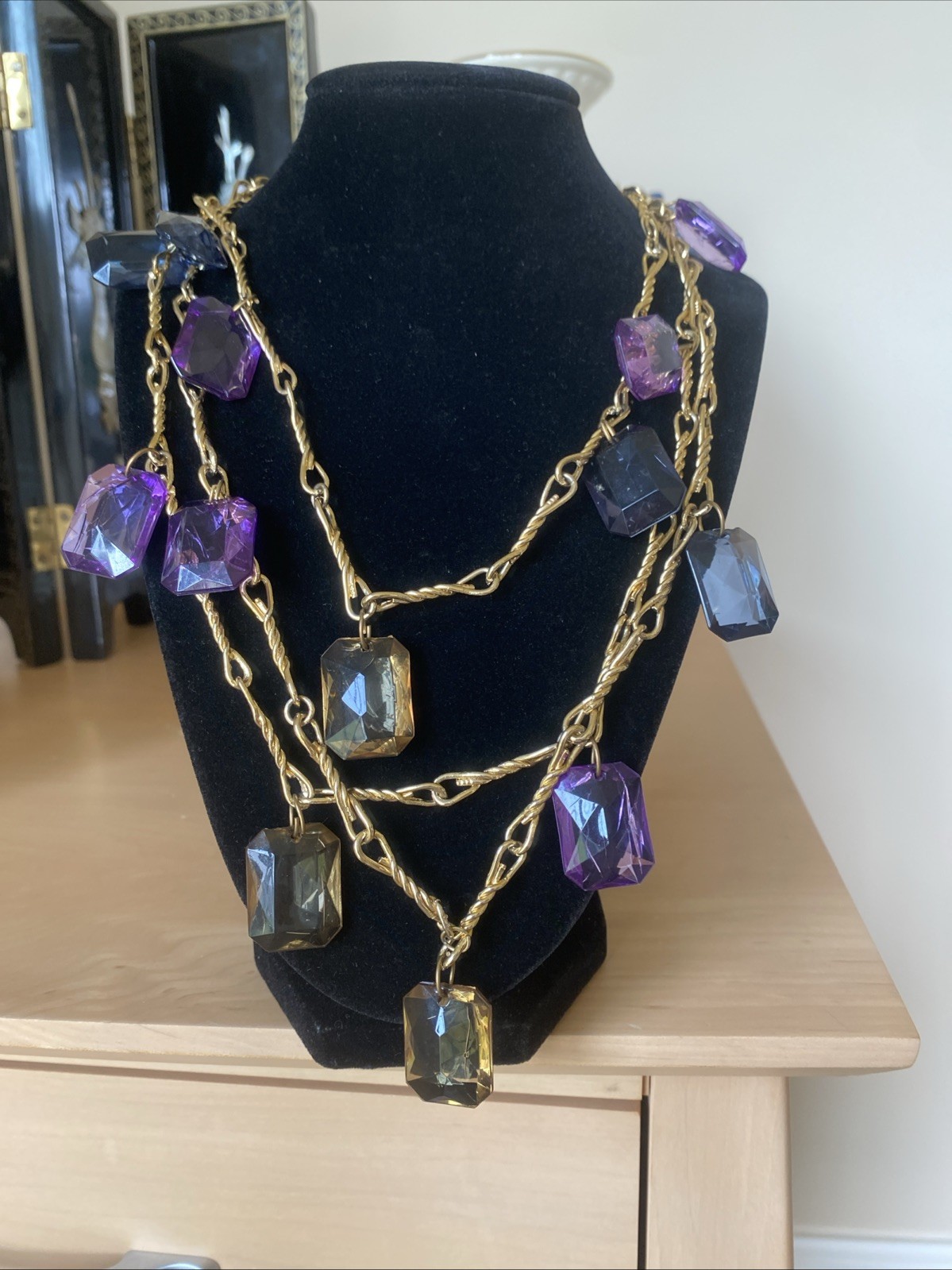 Vintage Necklace Estate Jewelry Multi-color Lucite Fringe 60” Layered X-long