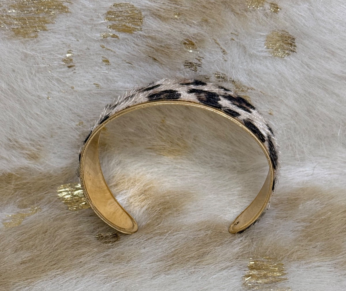 Vintage Classic Leopard Print Bracelet featuring Faux Fur overlay and Gold-tone