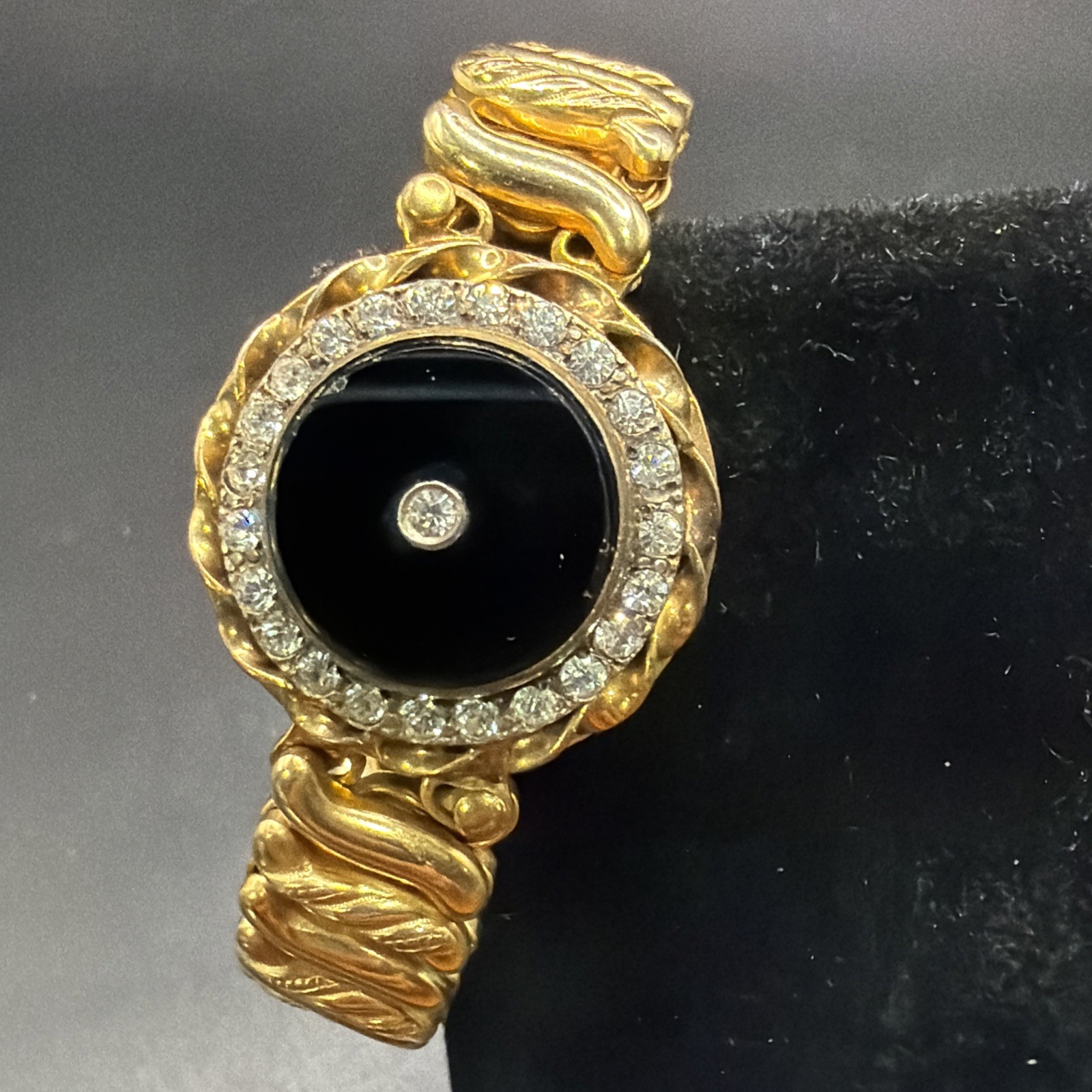 Antique DFB Co Carmen BLK Onyx Sweetheart Locket Expansion Bracelet Exceptional