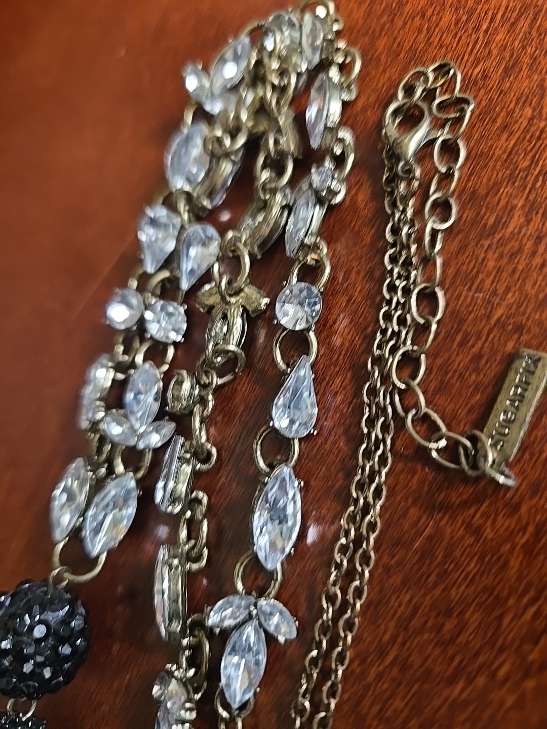 Vintage Sugarfix Necklace Boho Lariat Tassel Clear Rhinestones/Black Goth 36″