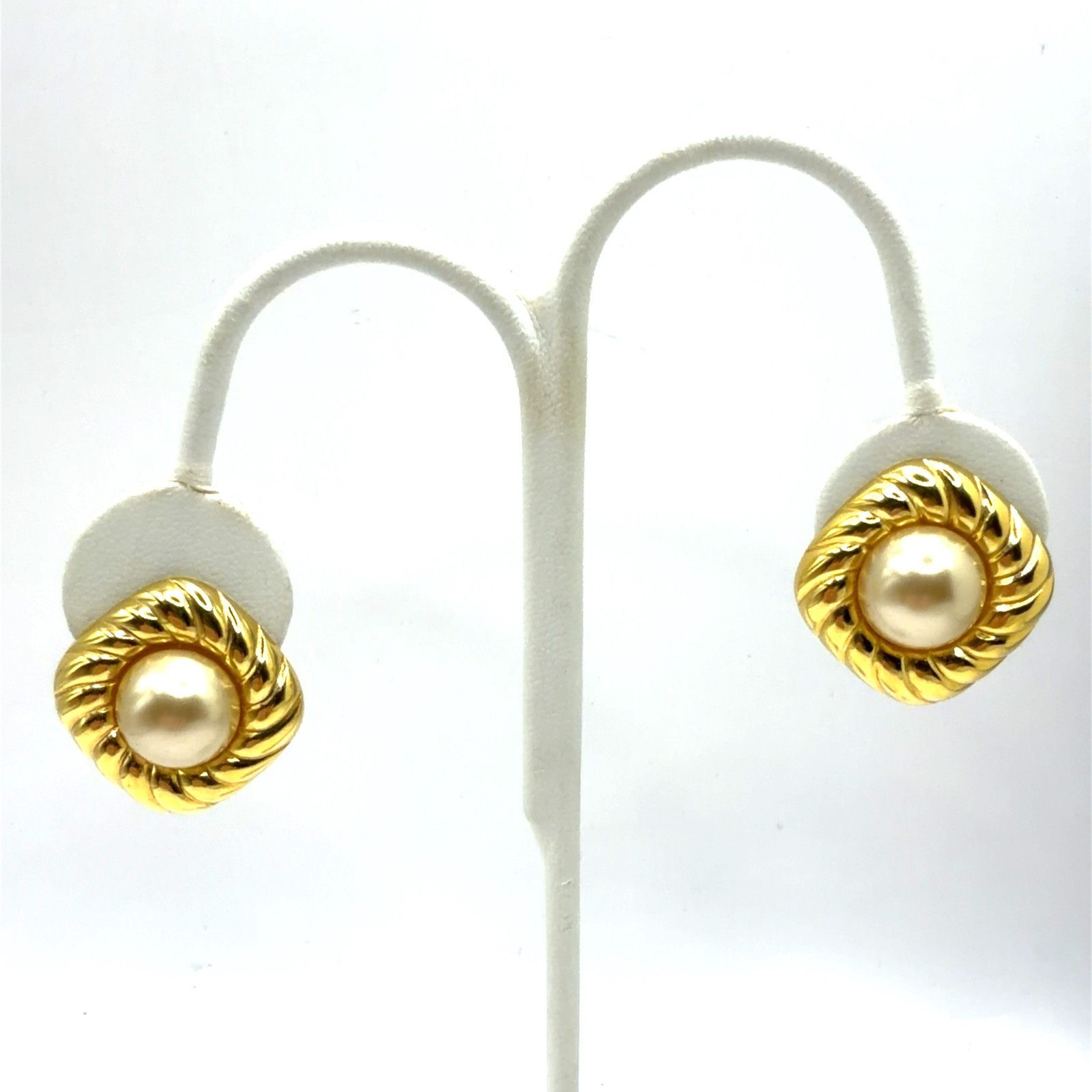 Vintage Napier Gold Plated Faux Pearl Adjustable Clip On Earrings