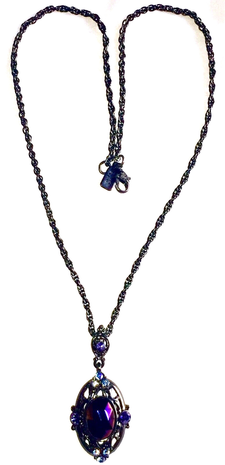 VINTAGE🇺🇸1928 PURPLE+BLUE AUSTRIAN CRYSTAL BLACK GUNMETAL NECKLACE LN✨VTG✨HTF