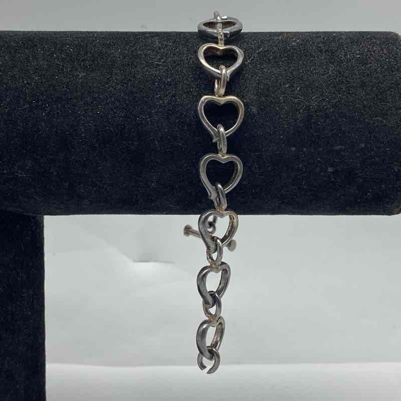 Sterling Silver 925 Glandora Heart Link Toggle Bracelet 7.25″ 21.4g