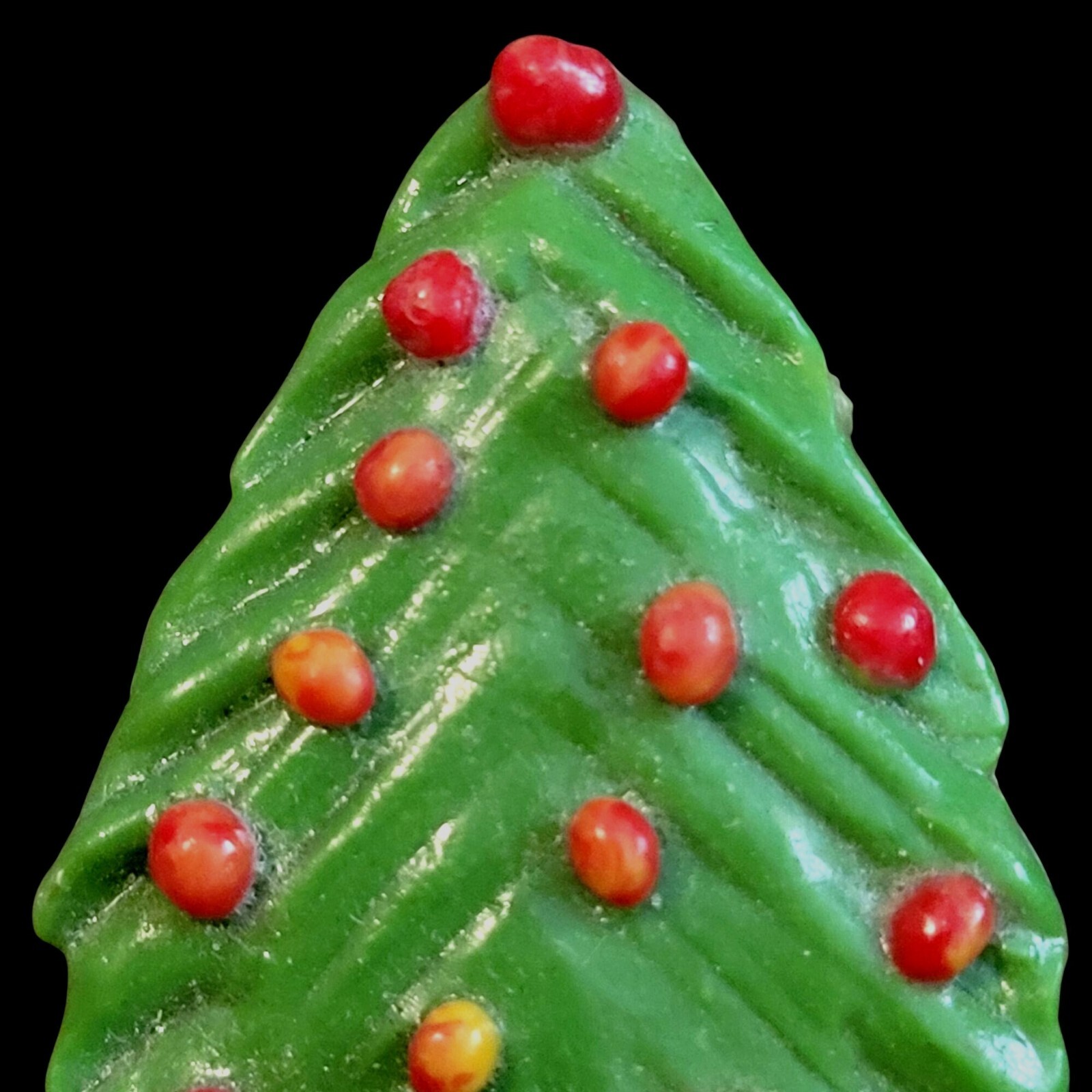 Vintage Plastic Clay Christmas Tree Brooch Pin With Red Baubles Safety Clasp 2″