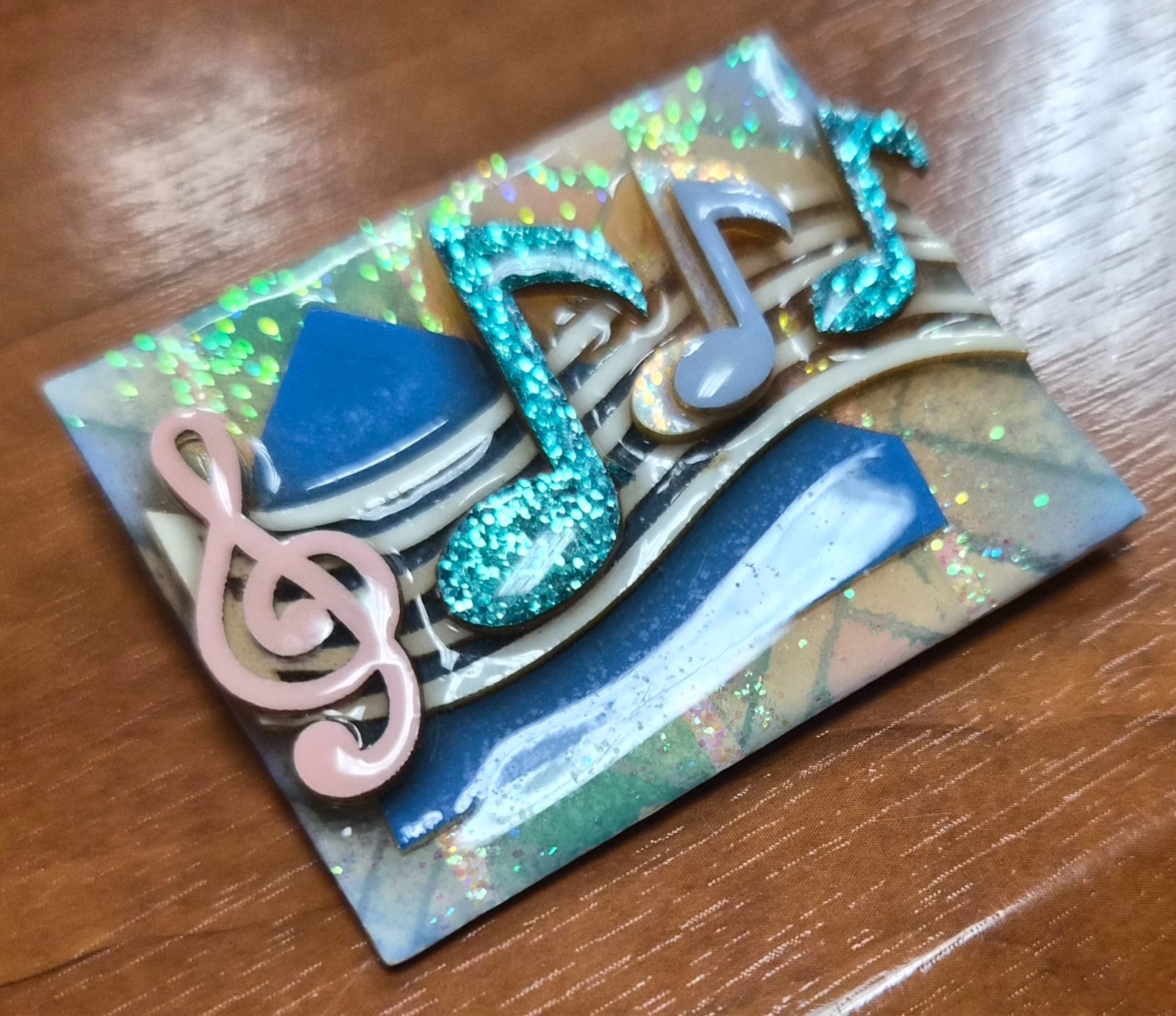 Vintage Music Pins by Lucinda USA Pink Clef & Glitter Eighth Notes Pin / Brooch