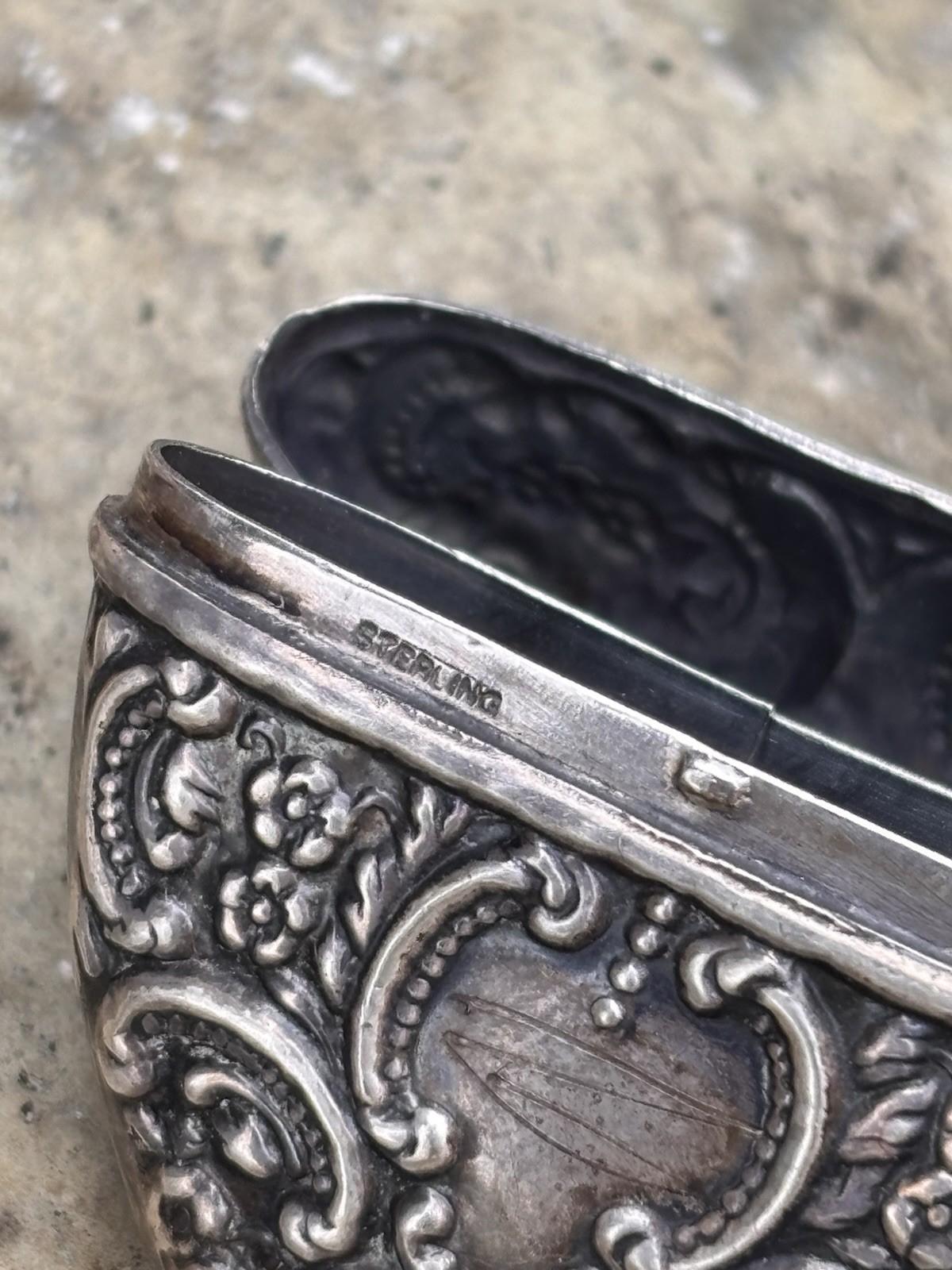Sterling Silver Heart Repousse Victorian style Large box vintage Pendant 1900s