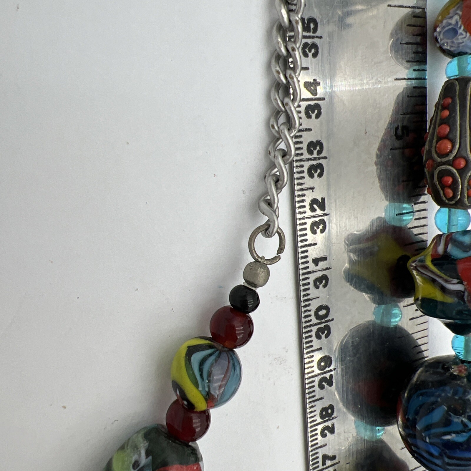 Vtg Murano Millefiori Venetian Oval Glass Different Shapes Bead Necklace
