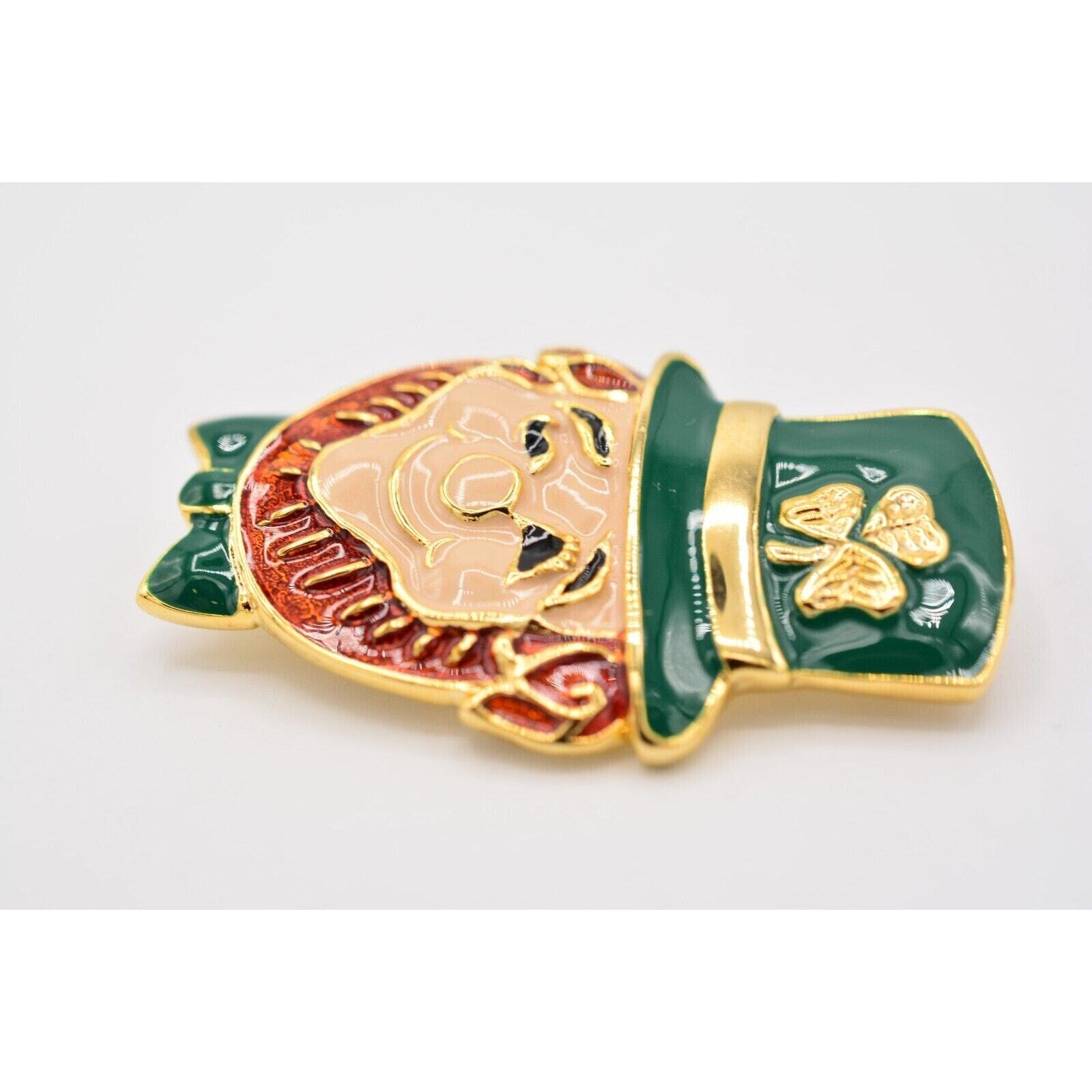 Vintage Leprechaun Shamrock Pin Brooch Green St. Patrick’s NOS 1980s BinA6