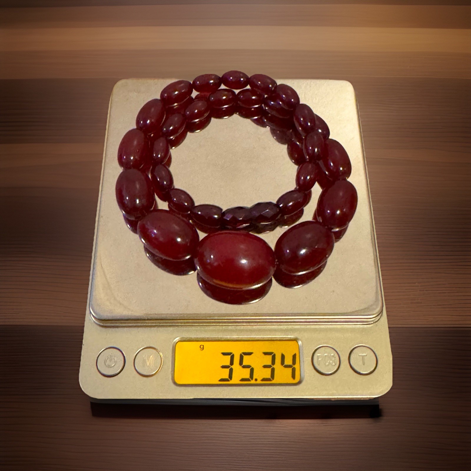 Antique 1920’s Dark Red Cherry Amber Bakelite Graduated Necklace 16.5”in,35grams