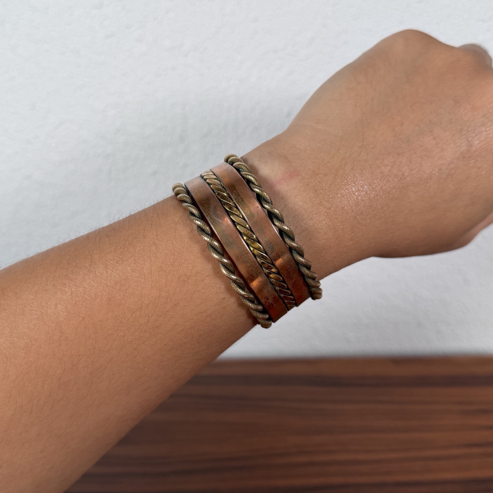 Vintage Multi Strand Brass and Copper Metal Twisted Detail Cuff Bracelet