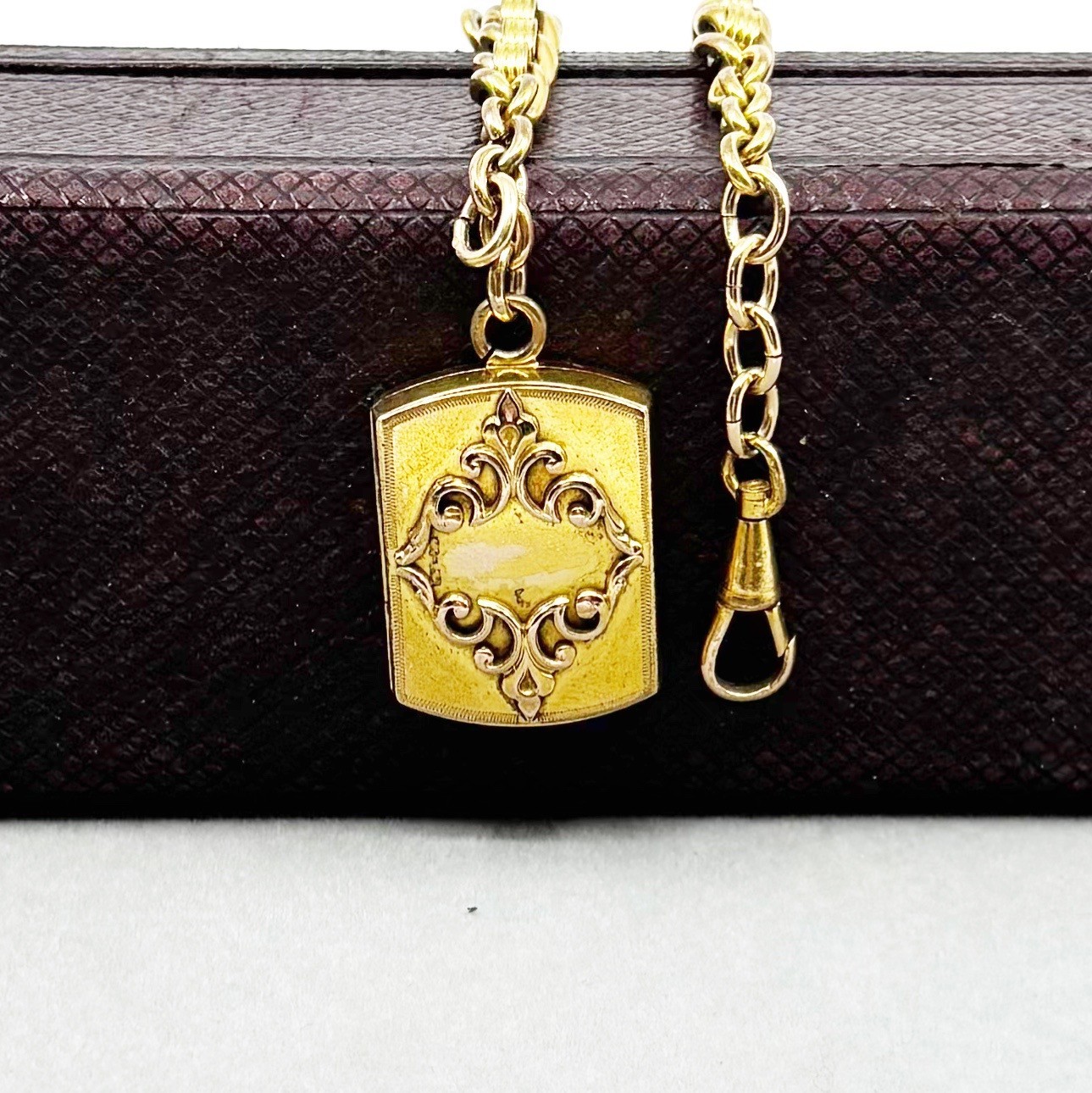 Antique Victorian Gold Filled Watch Chain Fob Locket Necklace Dog Clip