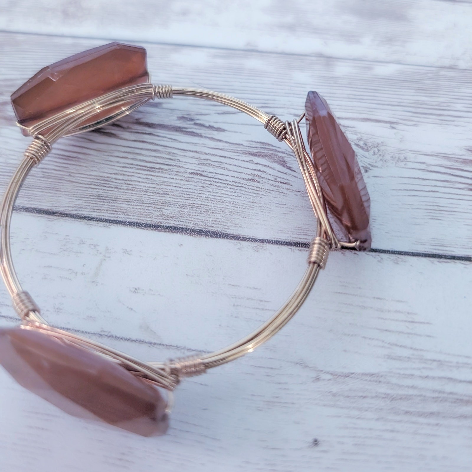Gold Tone Statement Bracelet with Brown Faceted Accents