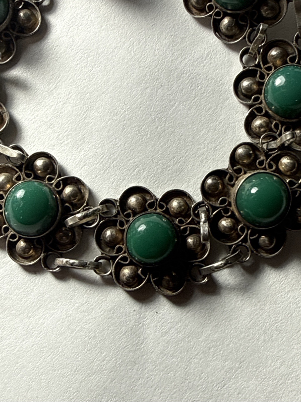 bracelet Taxco Mexico 980 Silver Better Than 925 Sterling Green Onyx Vintage 7.5