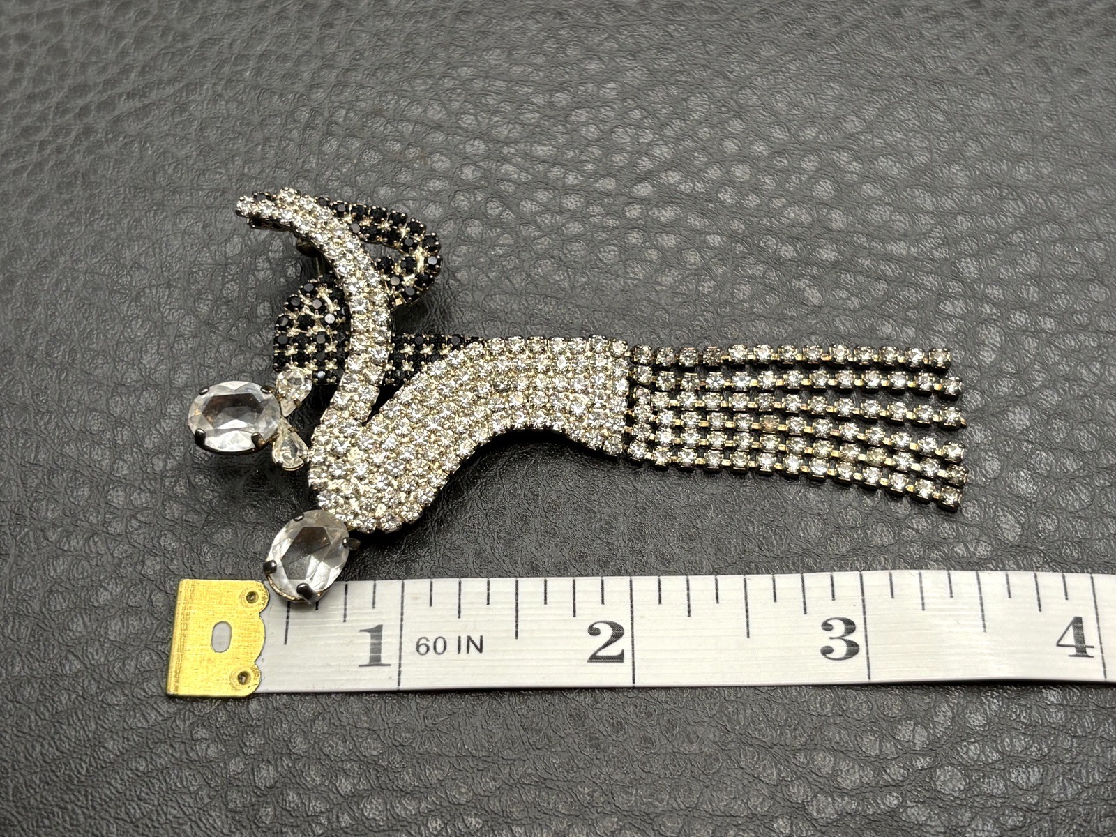Vintage Rhinestone Dancing Couple Brooch Pin Black Clear Crystal Art Deco Style