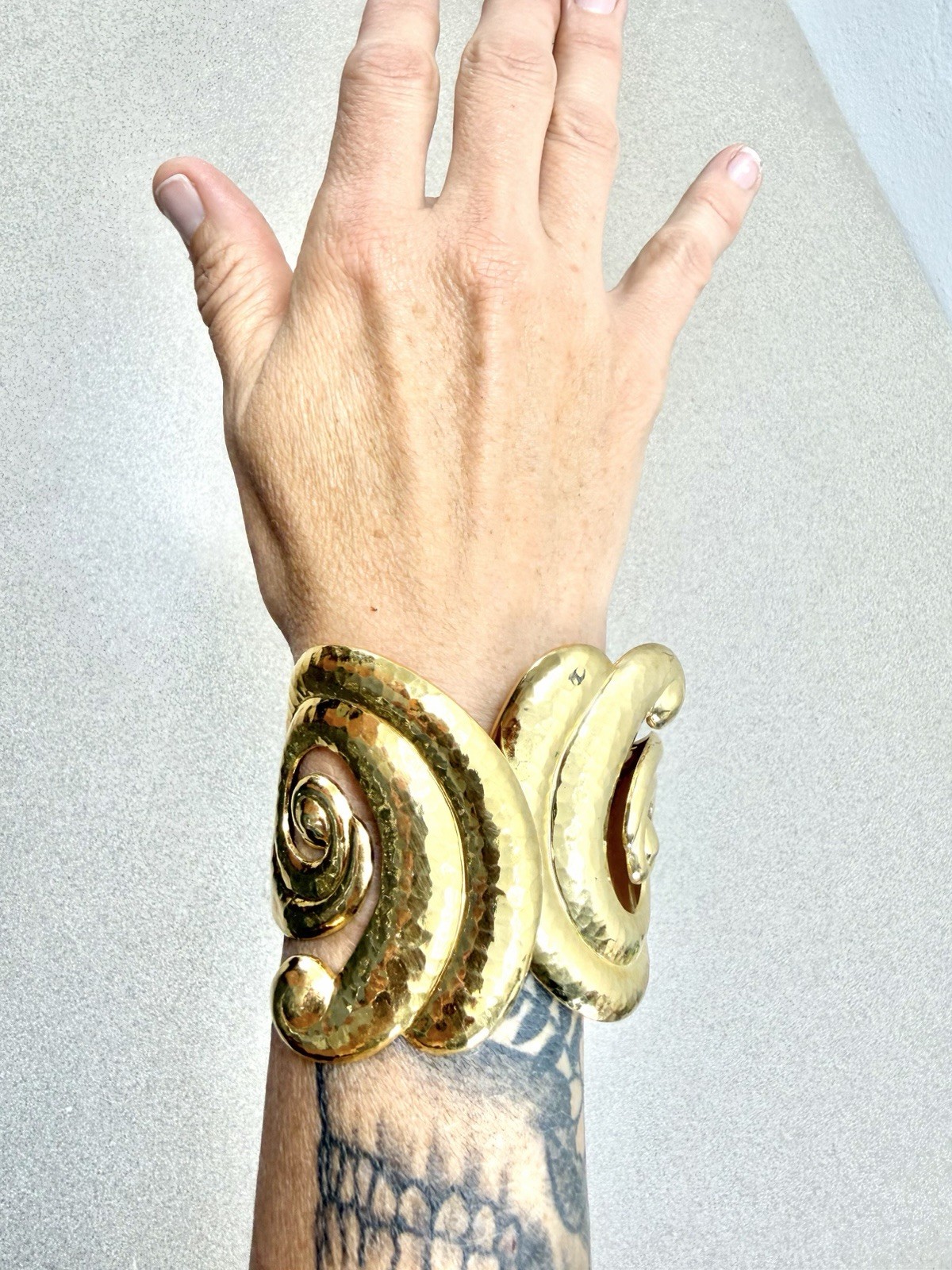 Vintage Jose Maria Barrera for Avon CORINTHIAN Hammered Gold Plate Cuff Bracelet
