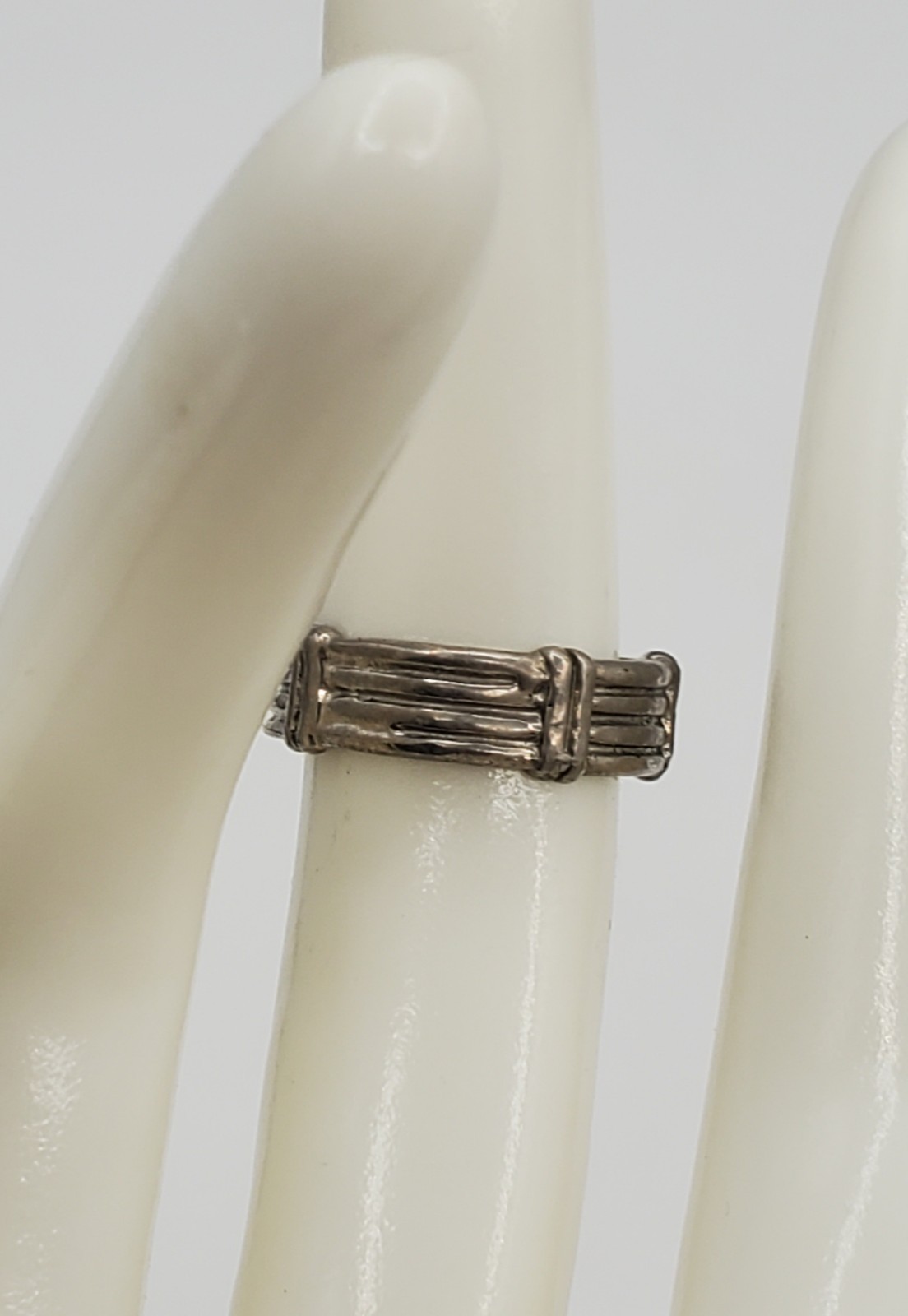 925 Ribbed Band Ring Sz 5.5 Sterling Silver 3g Unisex Bamboo Pinky Stacked Look