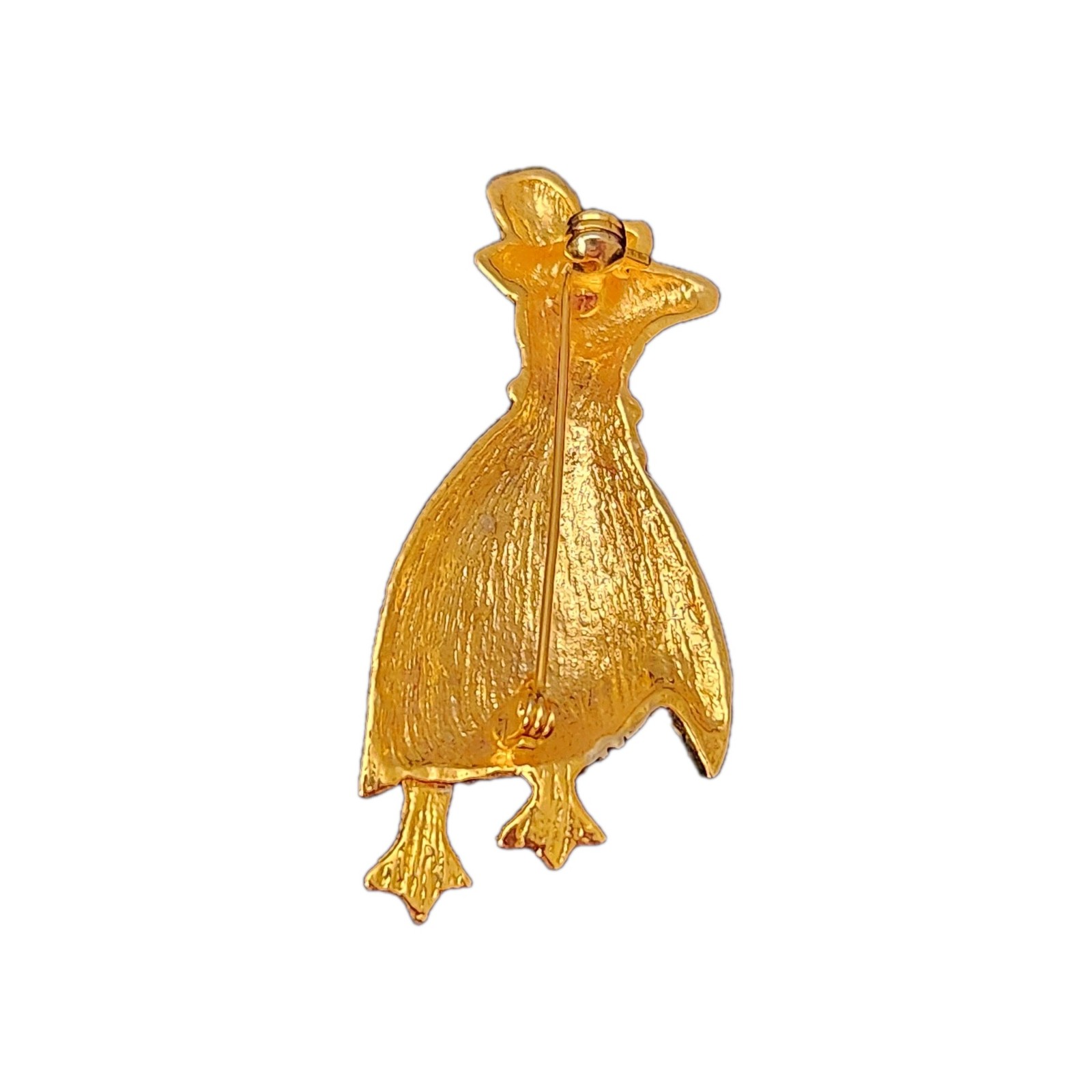 Vintage Jordache Gold and Black Penguin Brooch Pin 1980-1990s