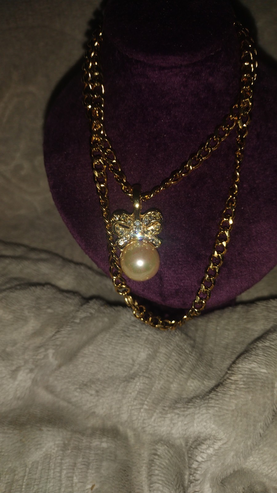 Vintage Monet Pearl And CZ Gold Necklace