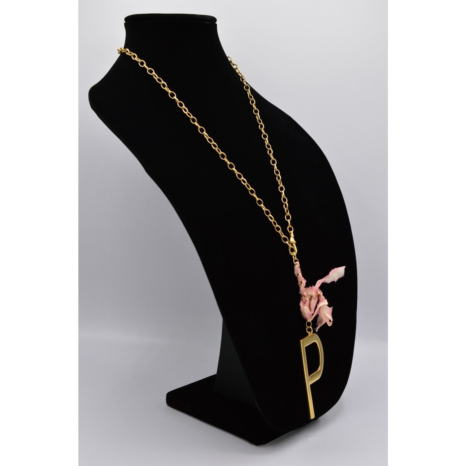 John Wind Initial P Pendant Necklace Capital Letter Brushed Gold Long Chain BinN
