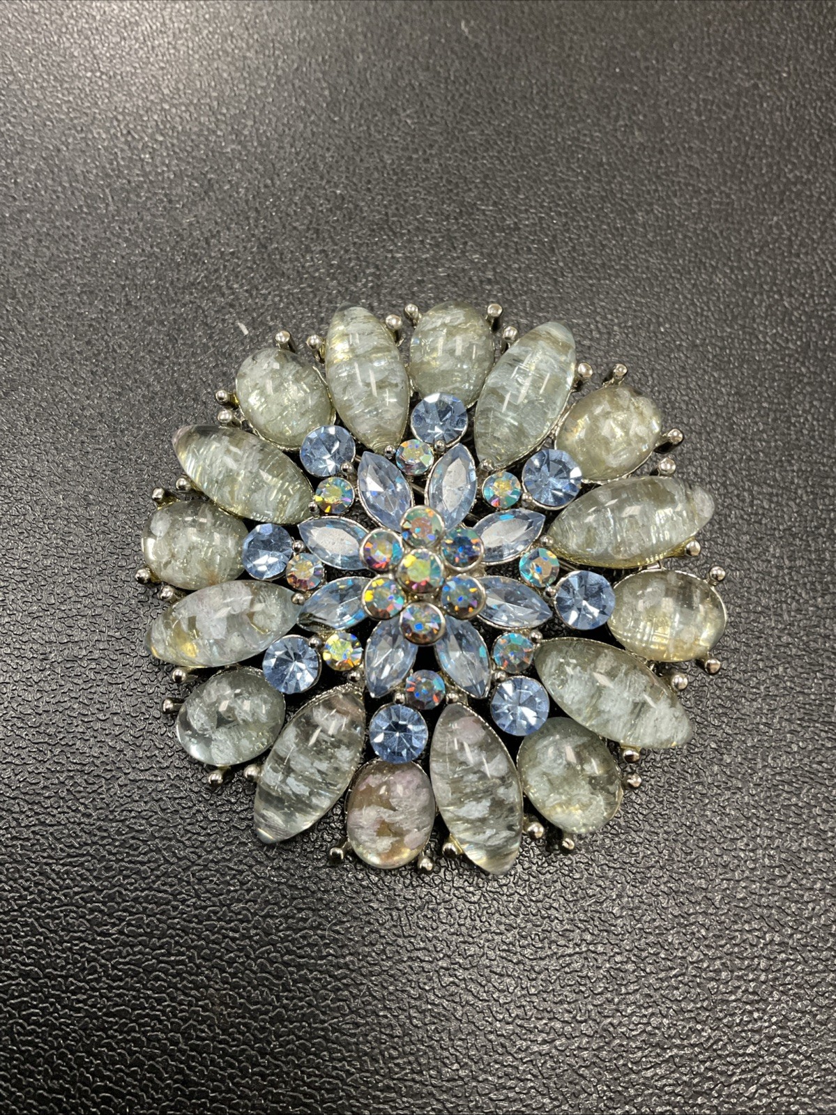 Vintage 1960’s Stunning Large Blue Tones Floral Spray Brooch Pin