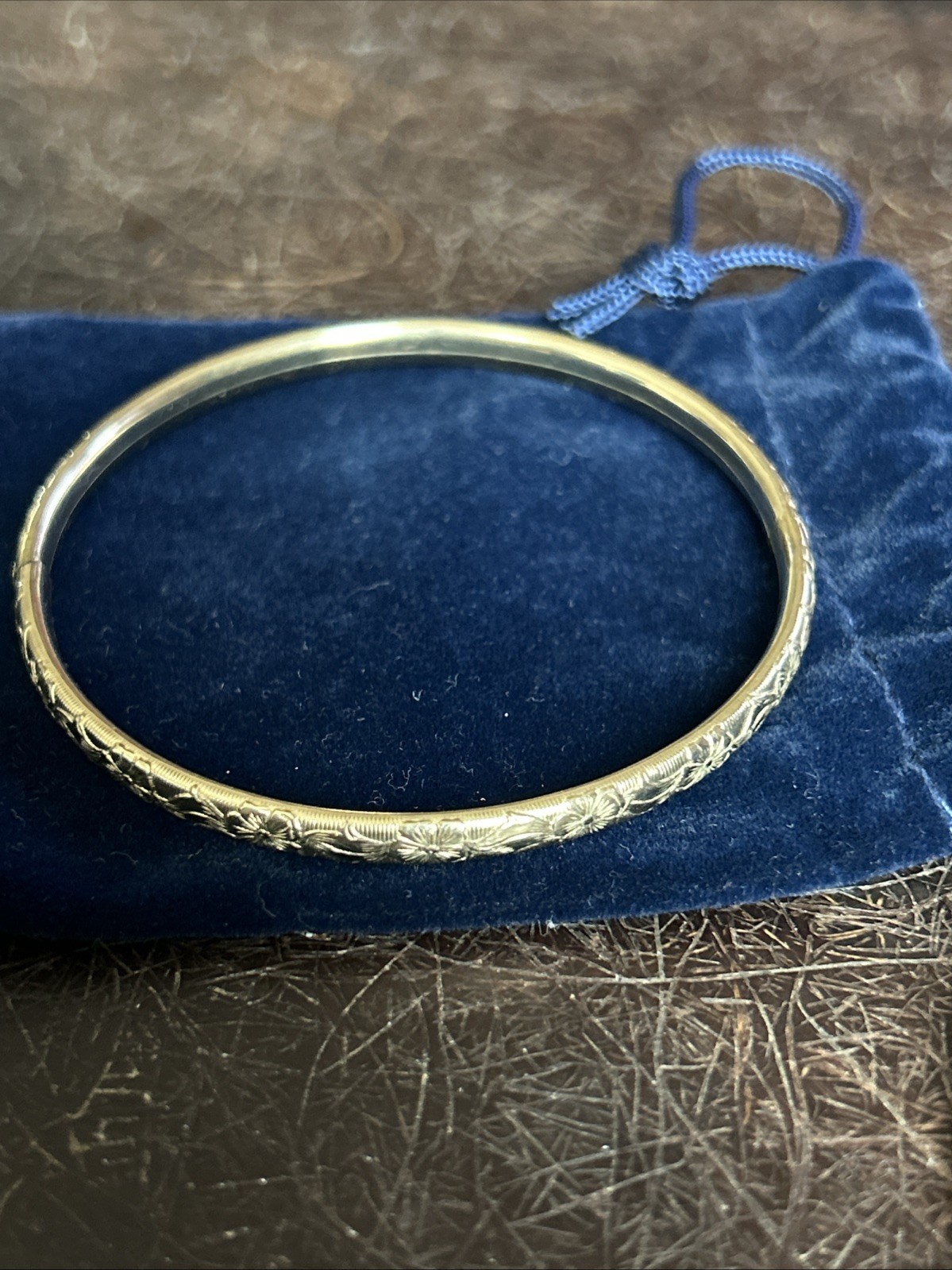 Vintage WINARD 12K Gold Filled Hinged Bangle floral Etched secure with Bar