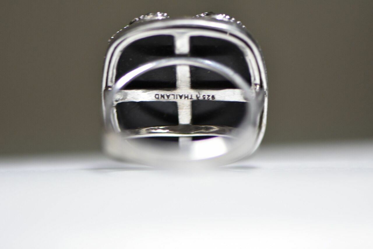 Snake ring onyx marcasites sterling silver women Size 6.75