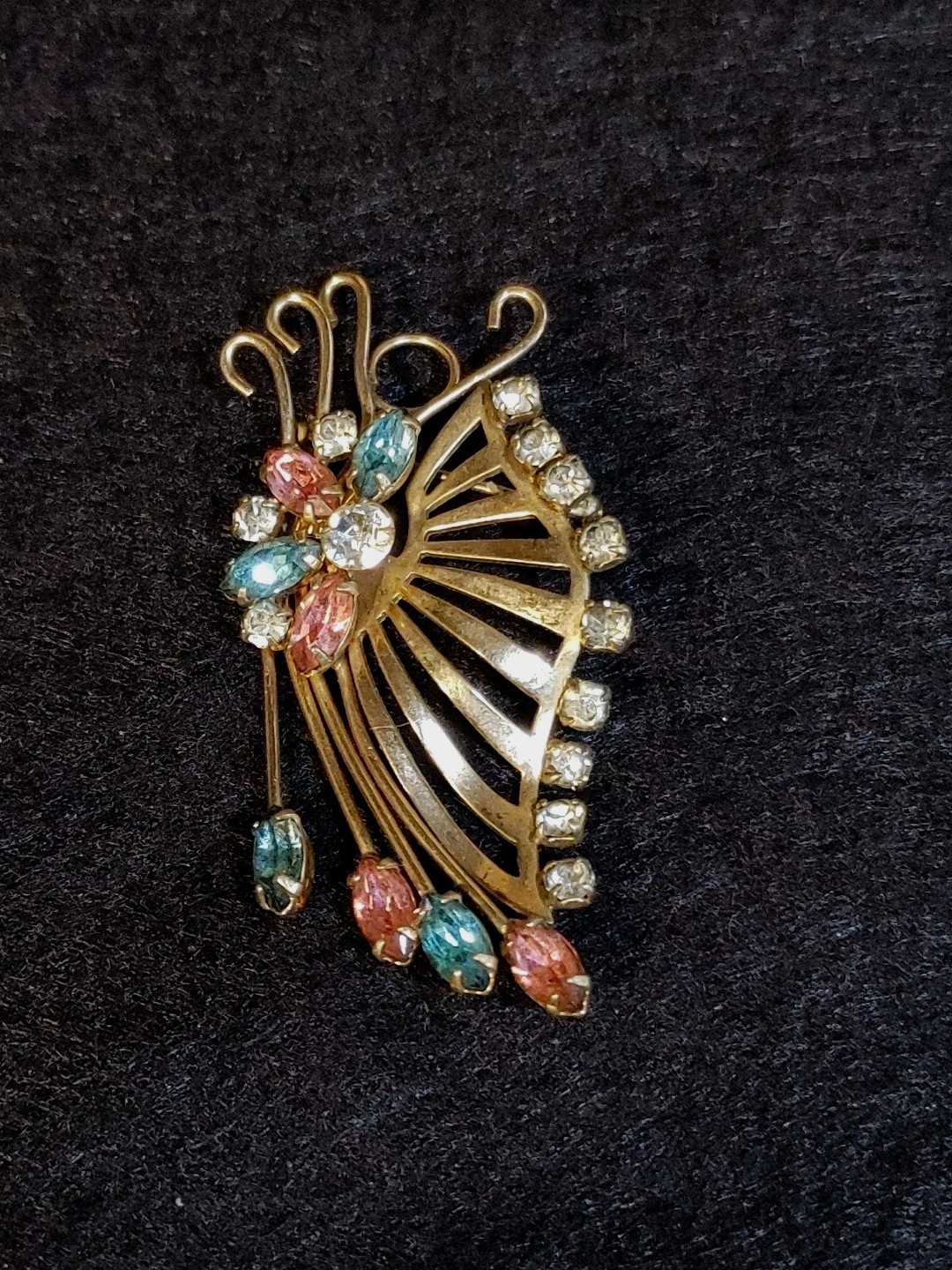 Butterfly Brooch P&F 12k Gold Filled Glass Rhinestones Pink Blue Clear