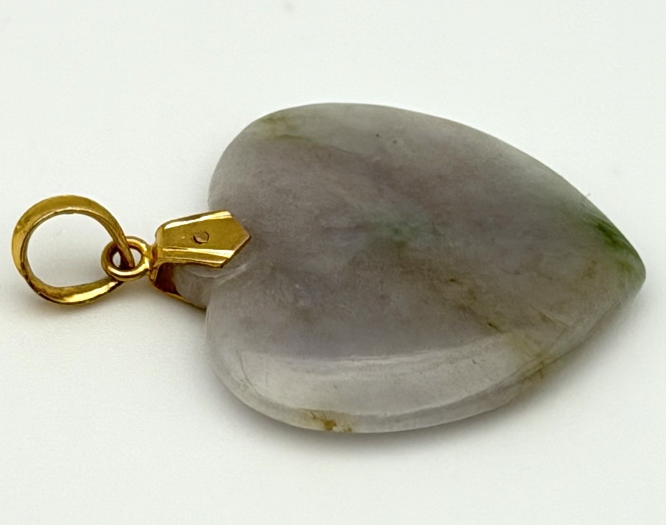 Vintage Jade Heart Pendant 14K Gold Bail Lavender Green Carved Jade Charm